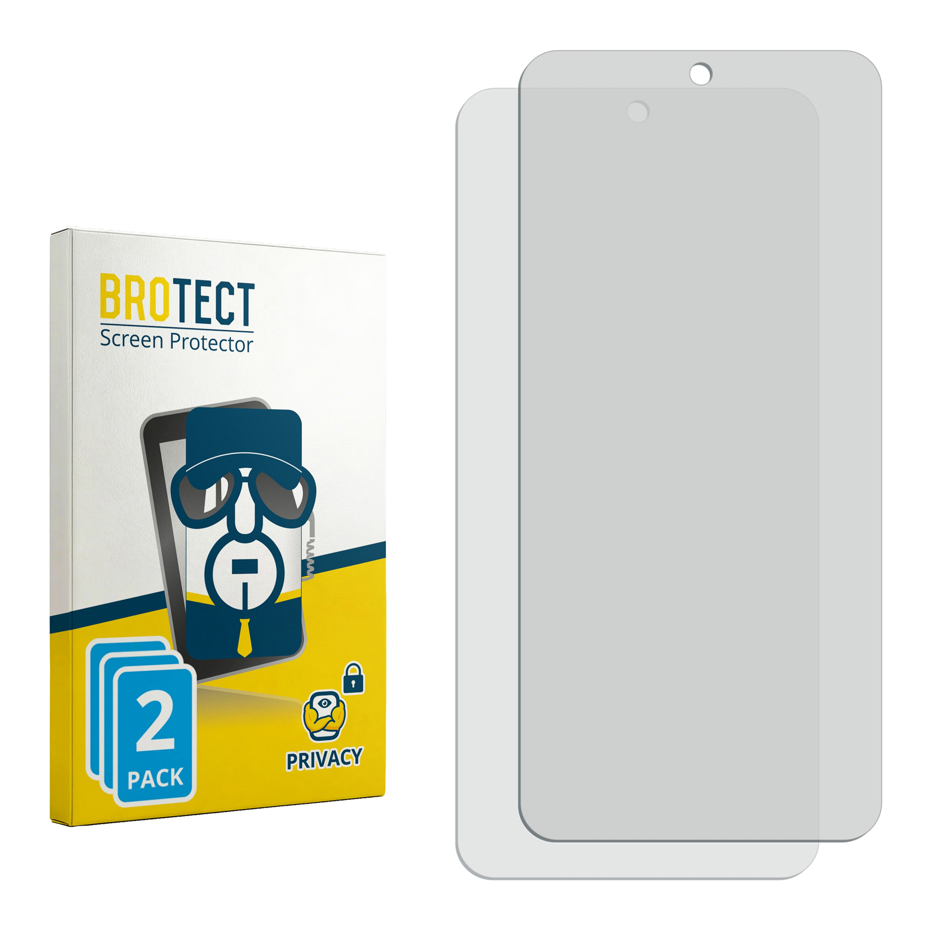Verpackung für Displayschutzfolien mit zwei Schutzfolien daneben.