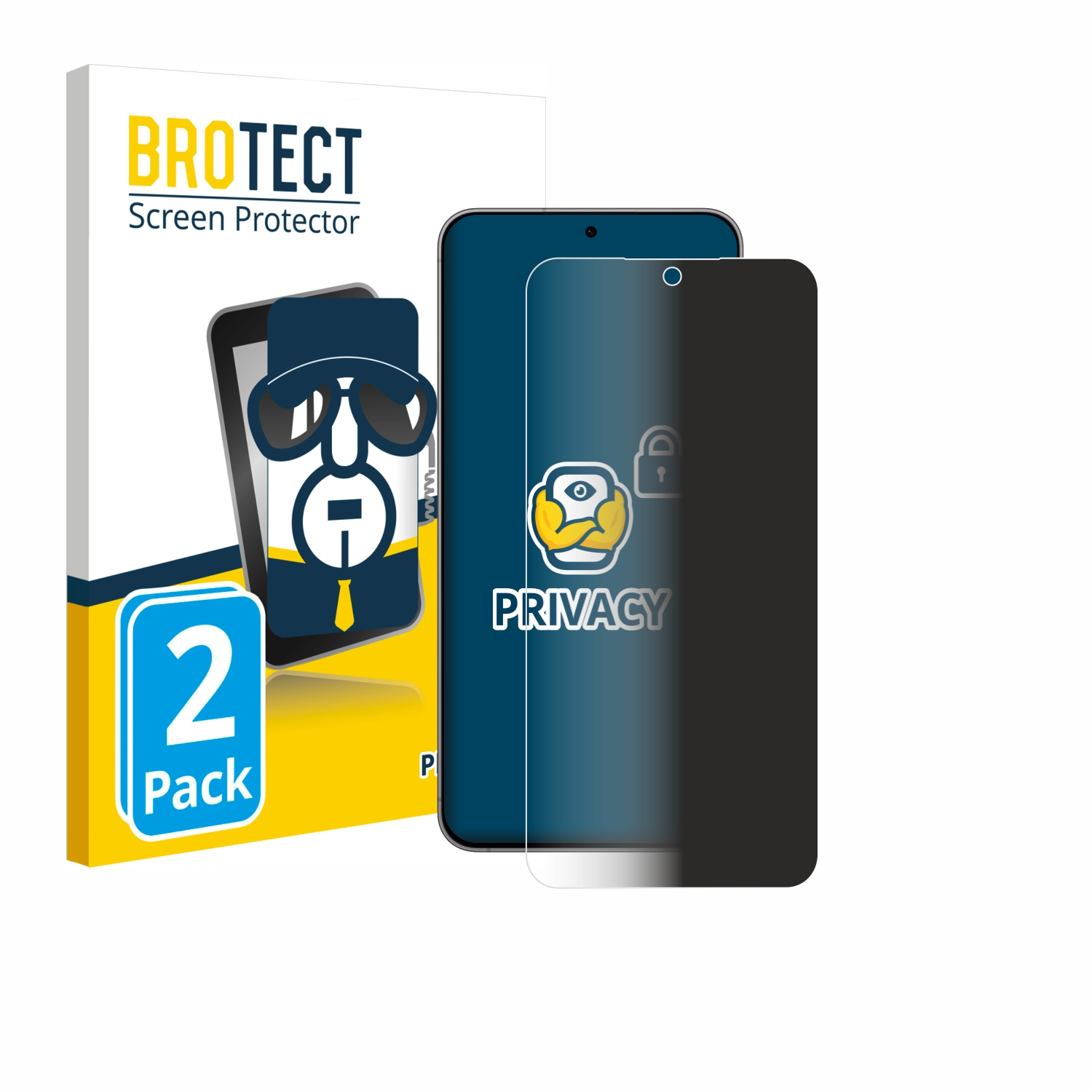 Packung mit 2 BROTECT Displayschutzfolien für Smartphones, mit Datenschutzfunktion.