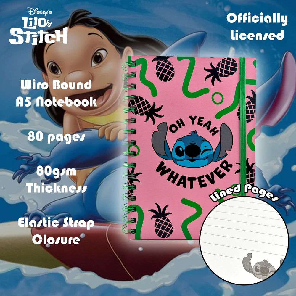 Lilo & Stitch A5 Ringbuch mit pinkem Einband, Ananas und Stitch-Grafik.