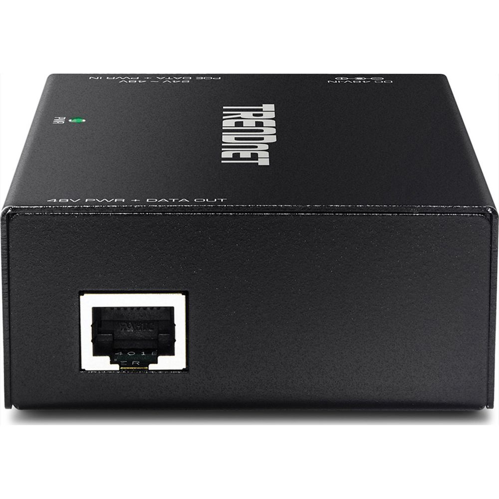 Black Trendnet device with an Ethernet port and labels.