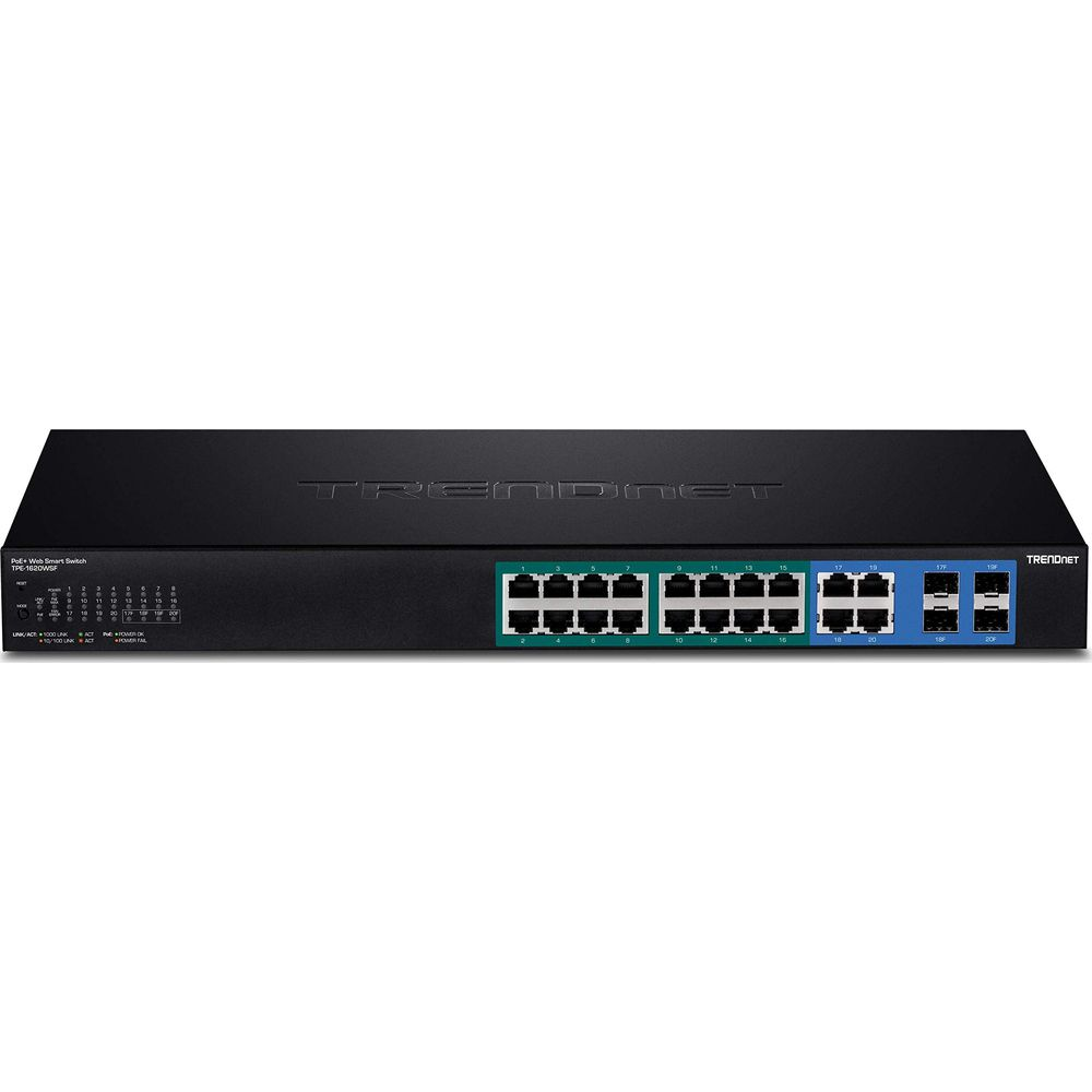 Switch réseau TRENDnet noir 24 ports avec indicateurs LED.