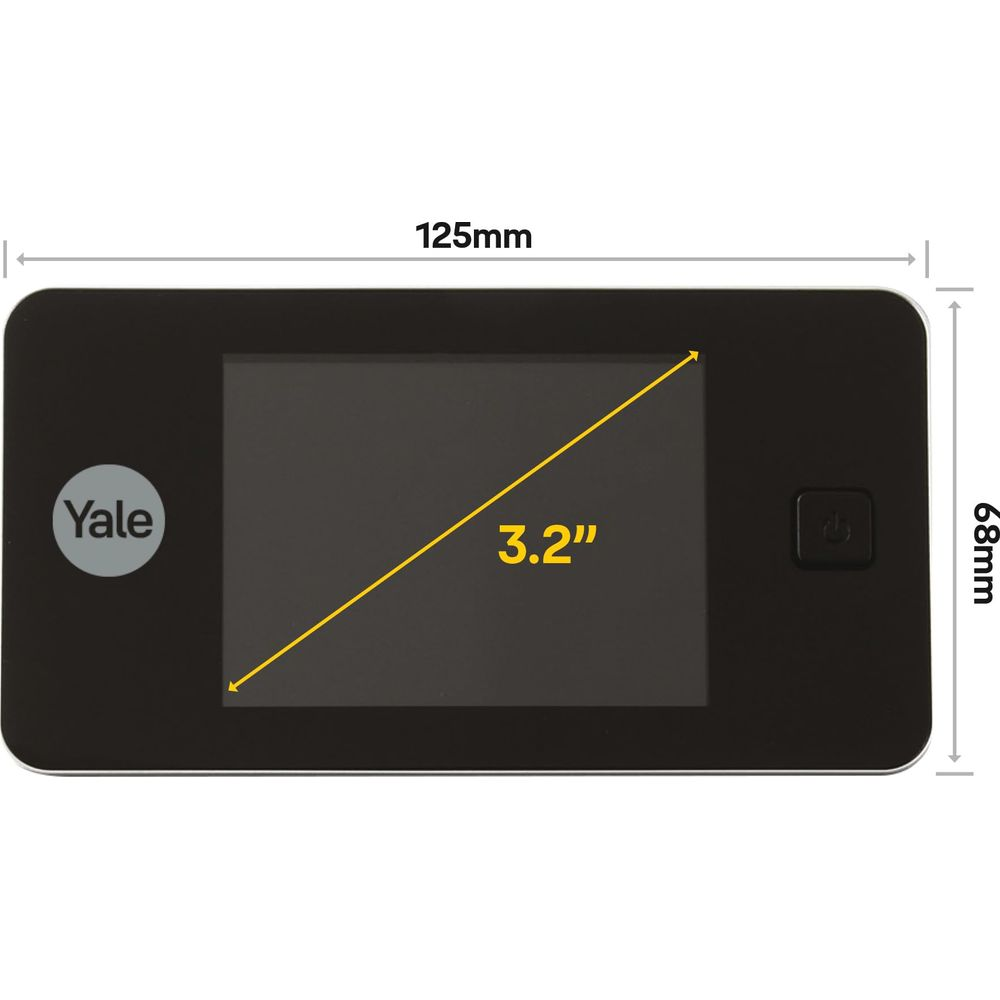 Un dispositivo Yale con pantalla táctil, 125mm de ancho y 68mm de alto.