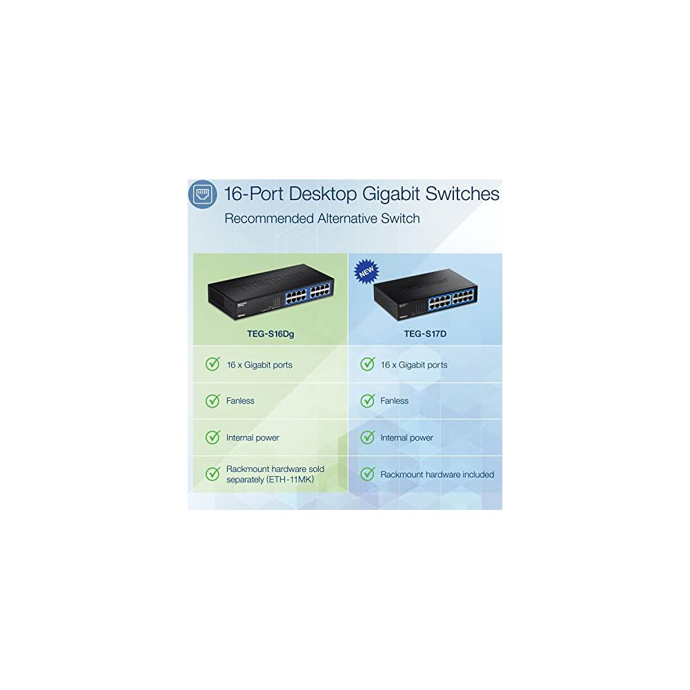 Zwei 16-Port Gigabit Switches im Vergleich: TEG-S16Dg und NEU TEG-S17D.