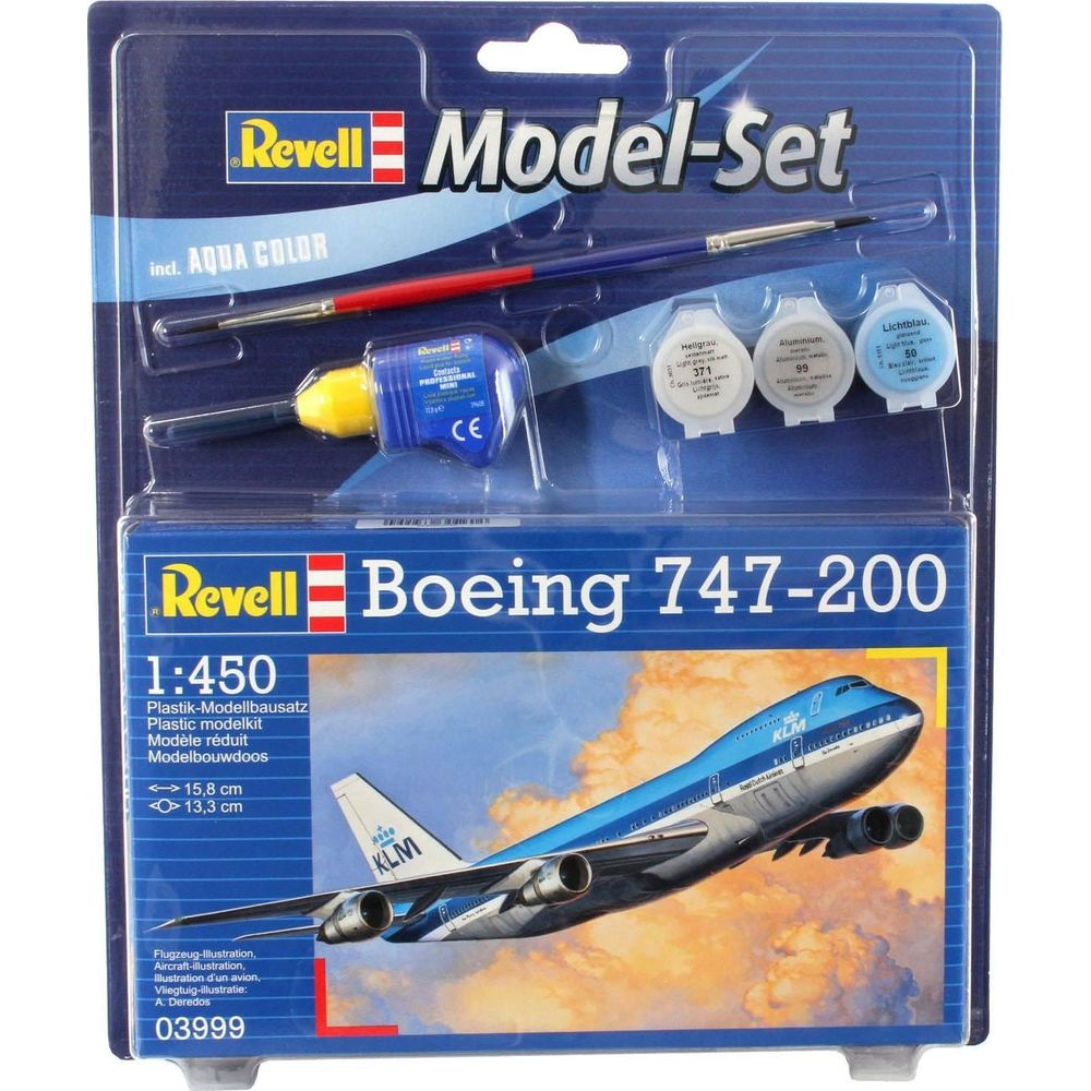 Kit modèle Revell Boeing 747-200 avec peintures et pinceaux.