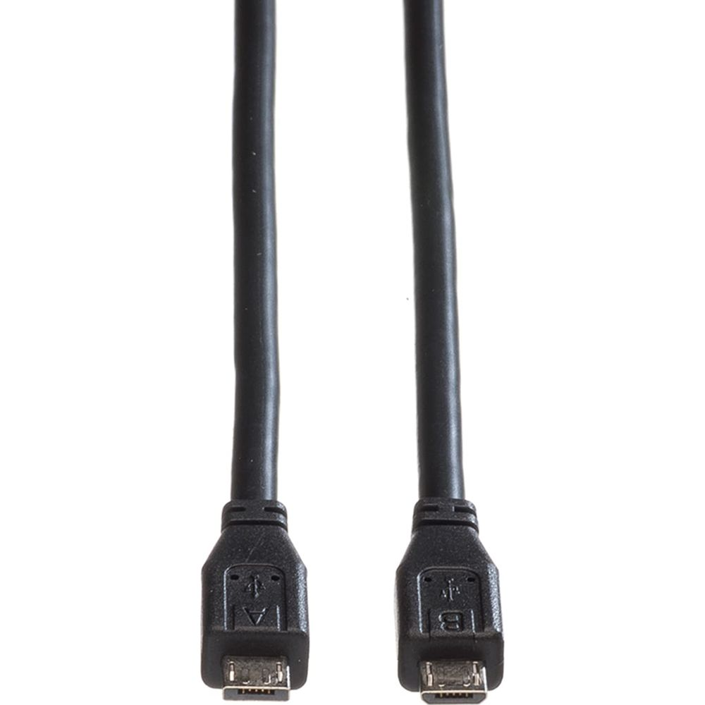Deux câbles USB noirs avec connecteurs micro USB, l'un marqué 'A', l'autre 'B'.