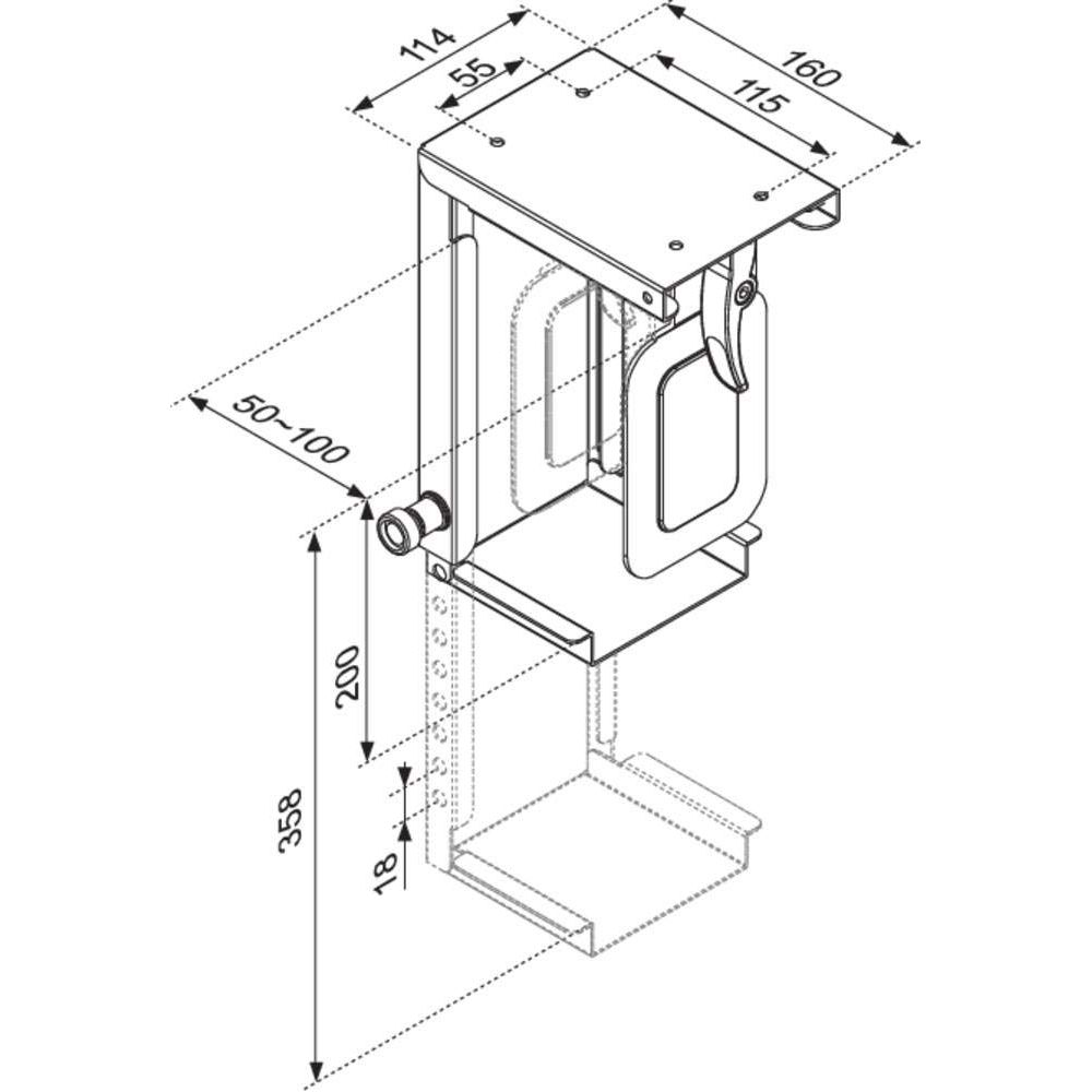 Disegno tecnico di un supporto per CPU con dimensioni.