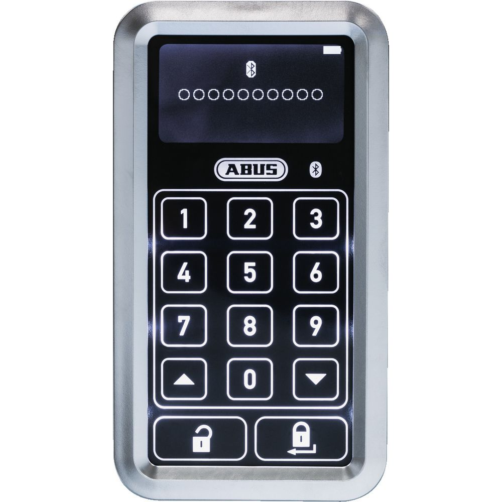 Ein ABUS Code-Schloss mit beleuchteter Tastatur und Display.