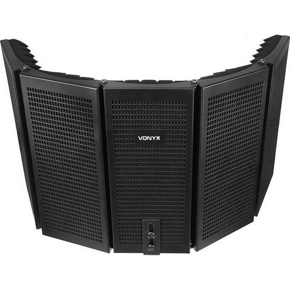 Pantalla insonorizada Vonyx negra de tres paneles, perforada y forrada de espuma.