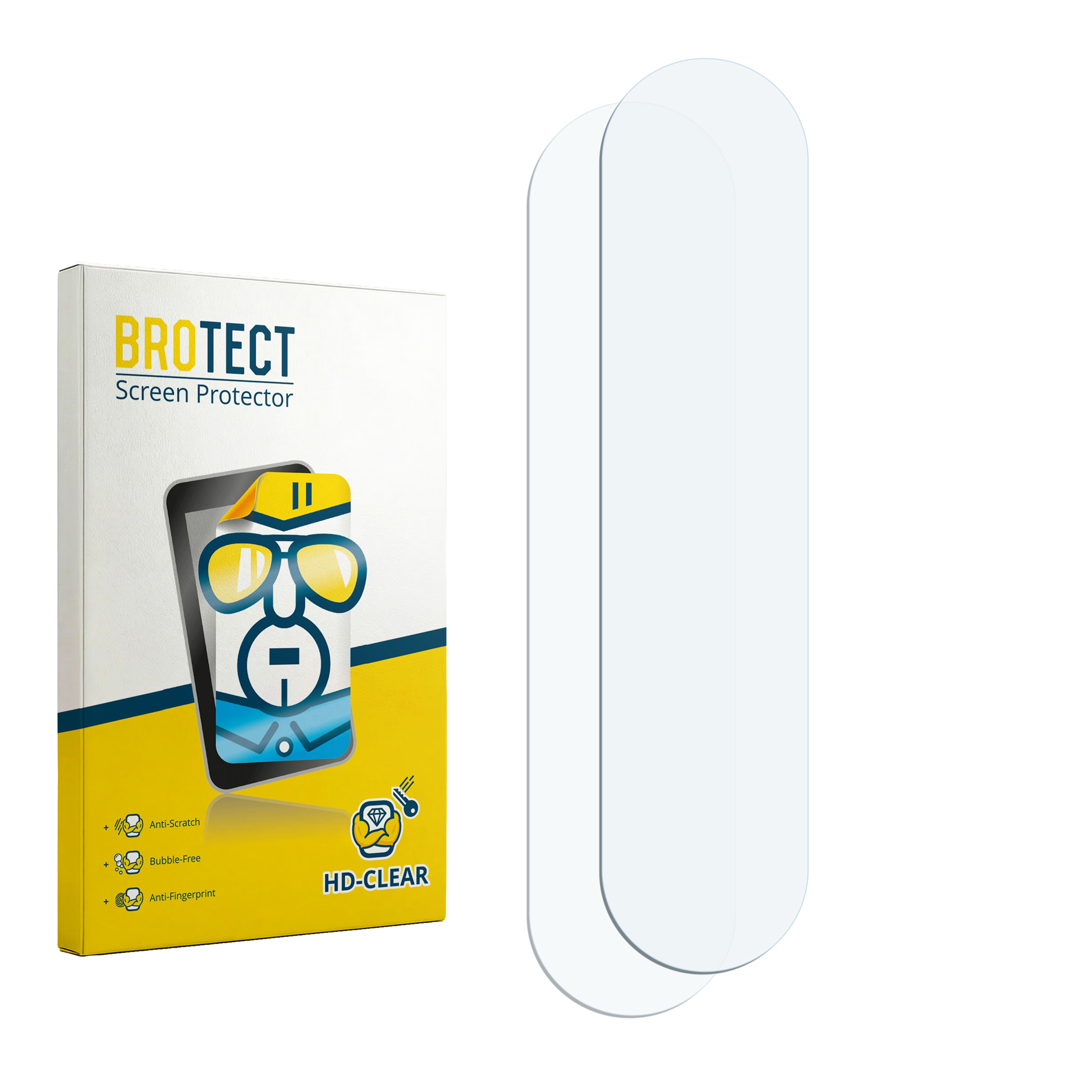 Schutzfolienverpackung mit zwei Displayschutzfolien auf weißem Hintergrund.
