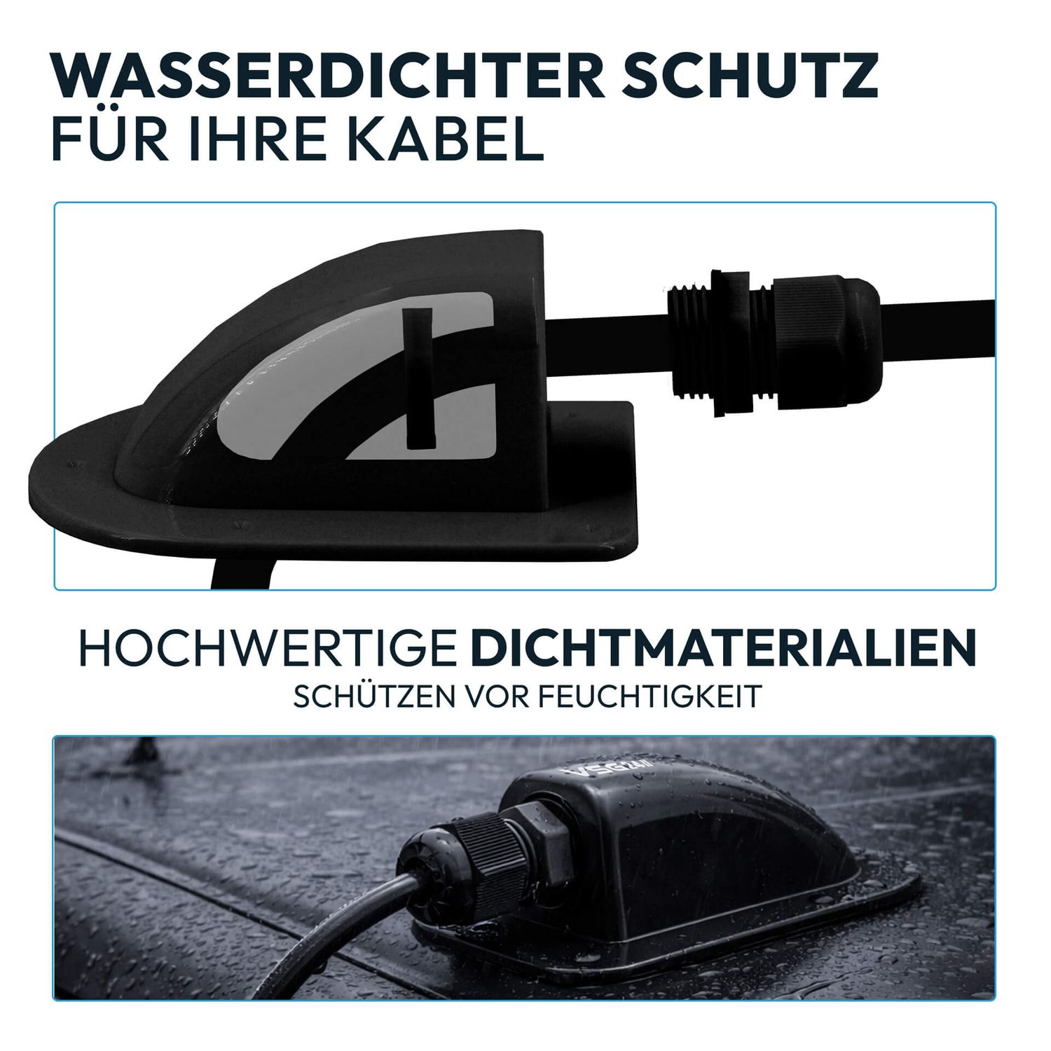 Wasserdichter Kabeldurchführung auf nassem Untergrund.