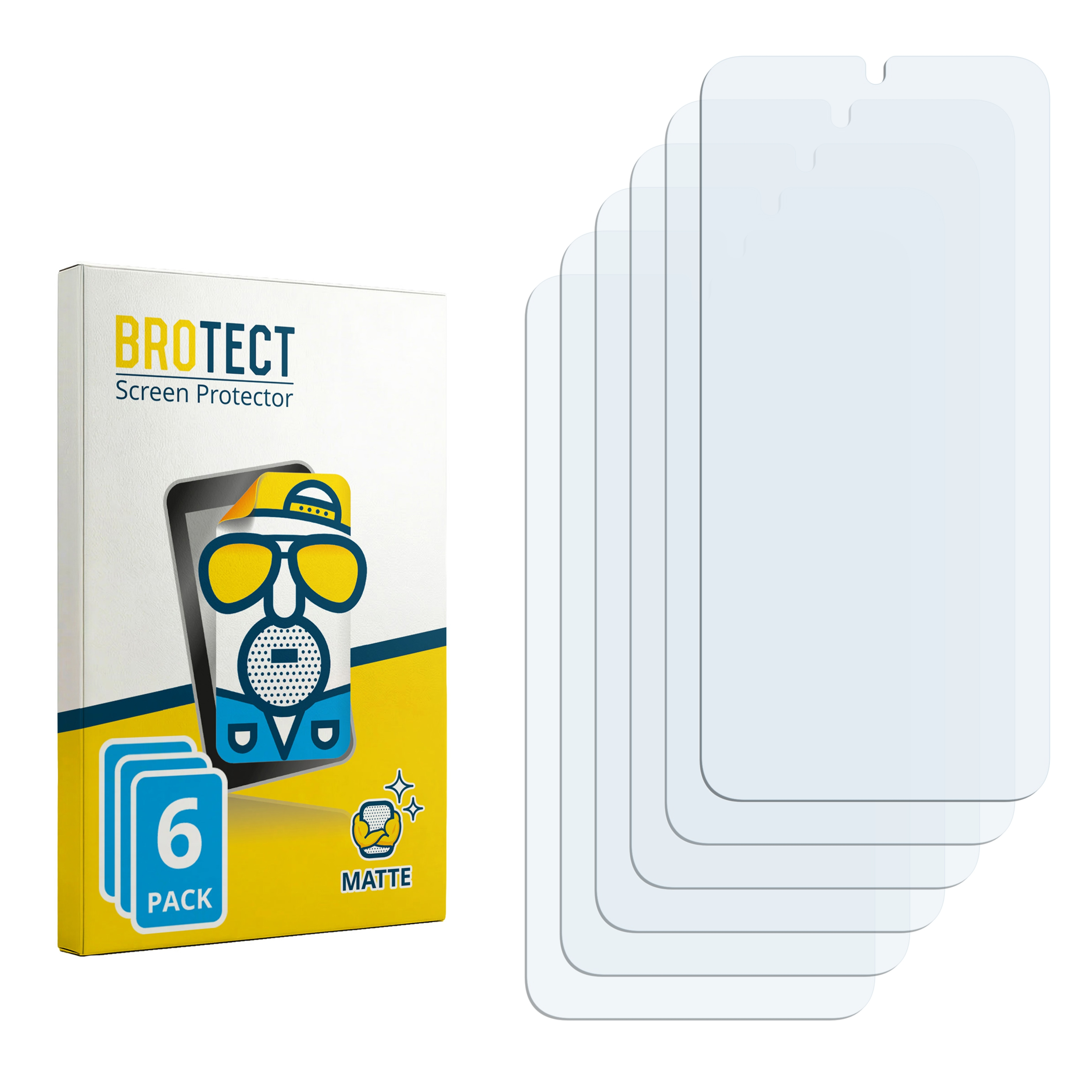 Verpackung mit 6 matten Displayschutzfolien und einzelnen Folien.