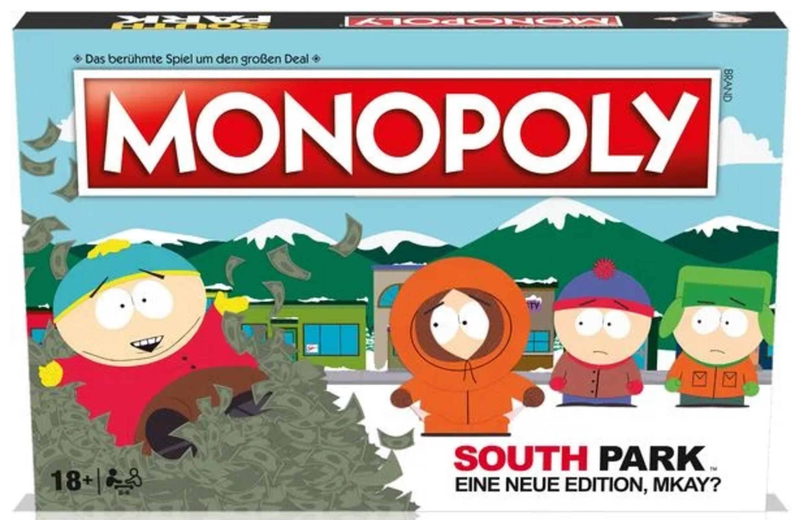 South Park Monopoly Brettspiel mit Charakteren und Geldbergen.