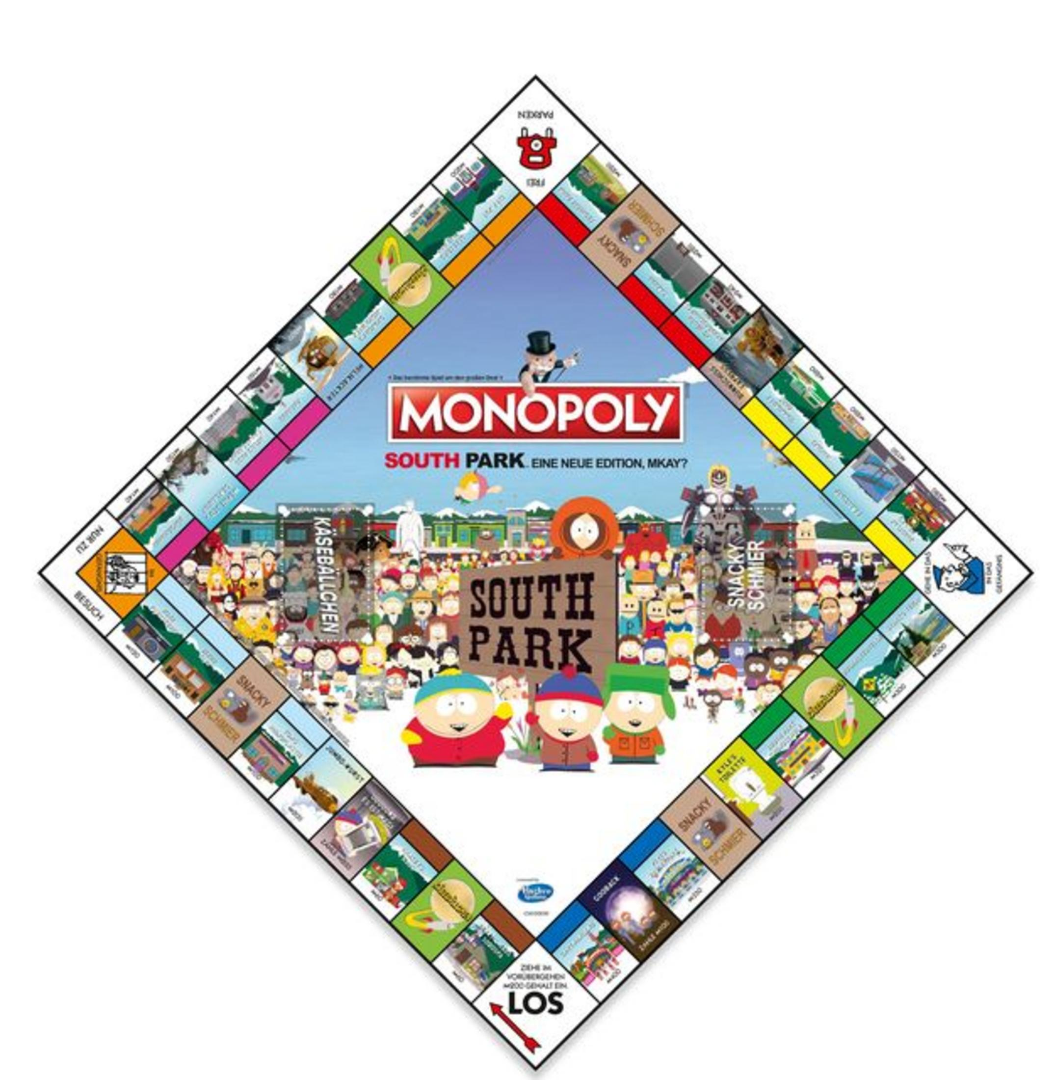 Monopoly South Park Brettspiel mit Charakteren wie Cartman, Stan und Kyle.