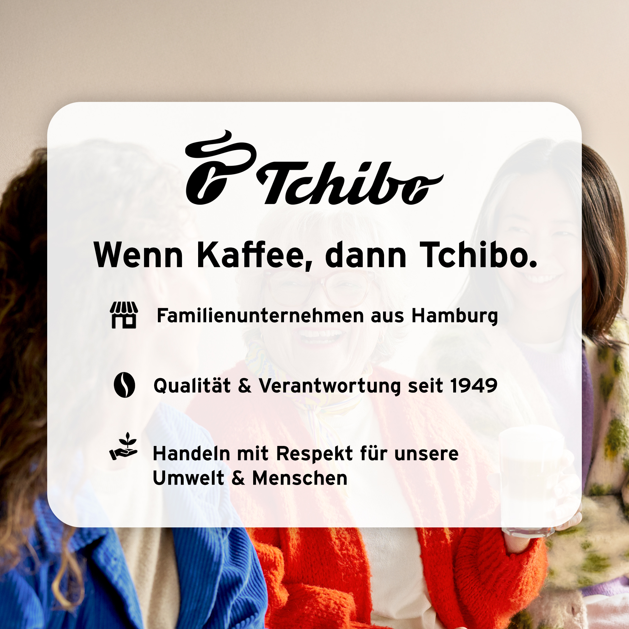 Tchibo Logo mit dem Slogan 'Wenn Kaffee, dann Tchibo'.