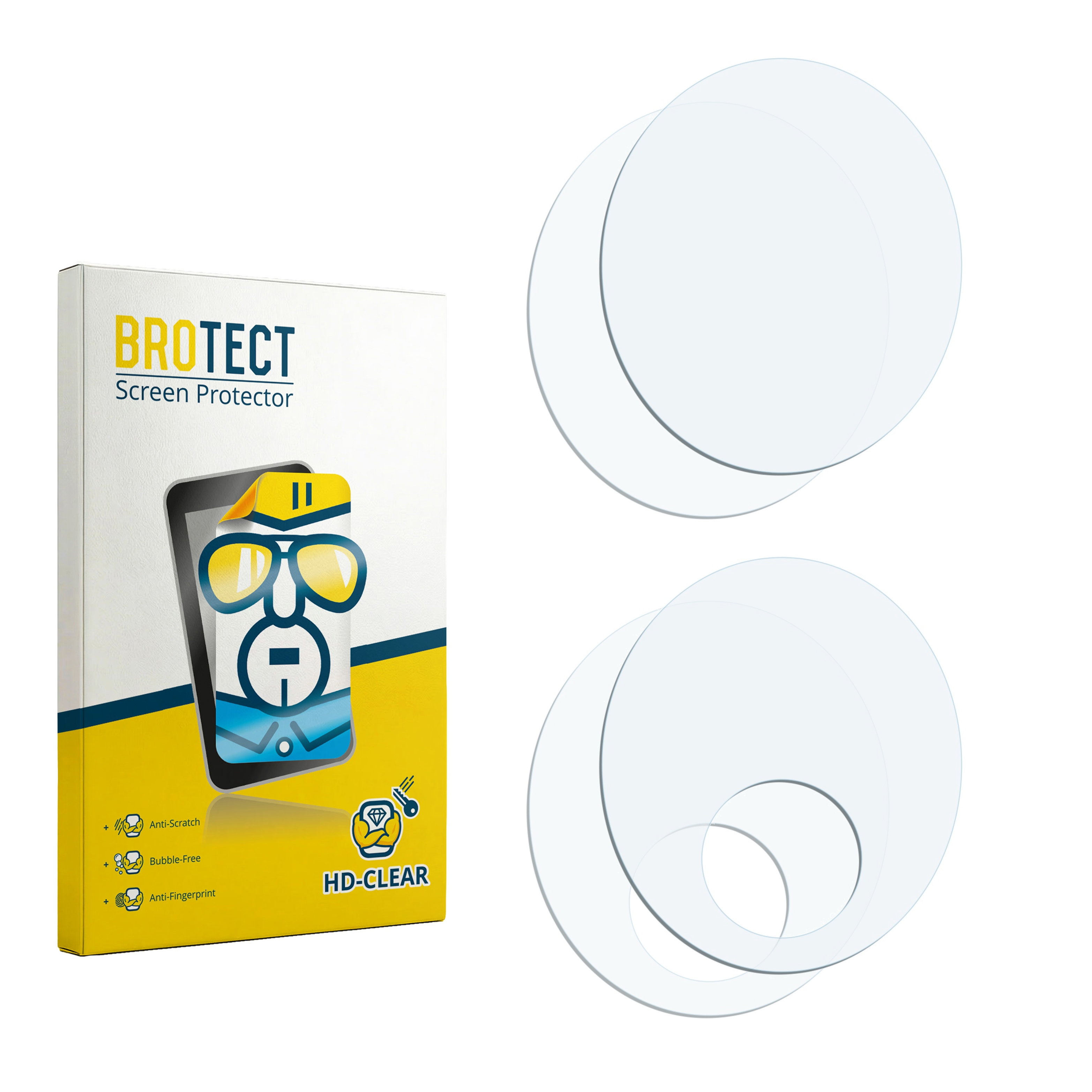 Verpackung für BROTECT Displayschutzfolie mit zwei runden Schutzfolien.