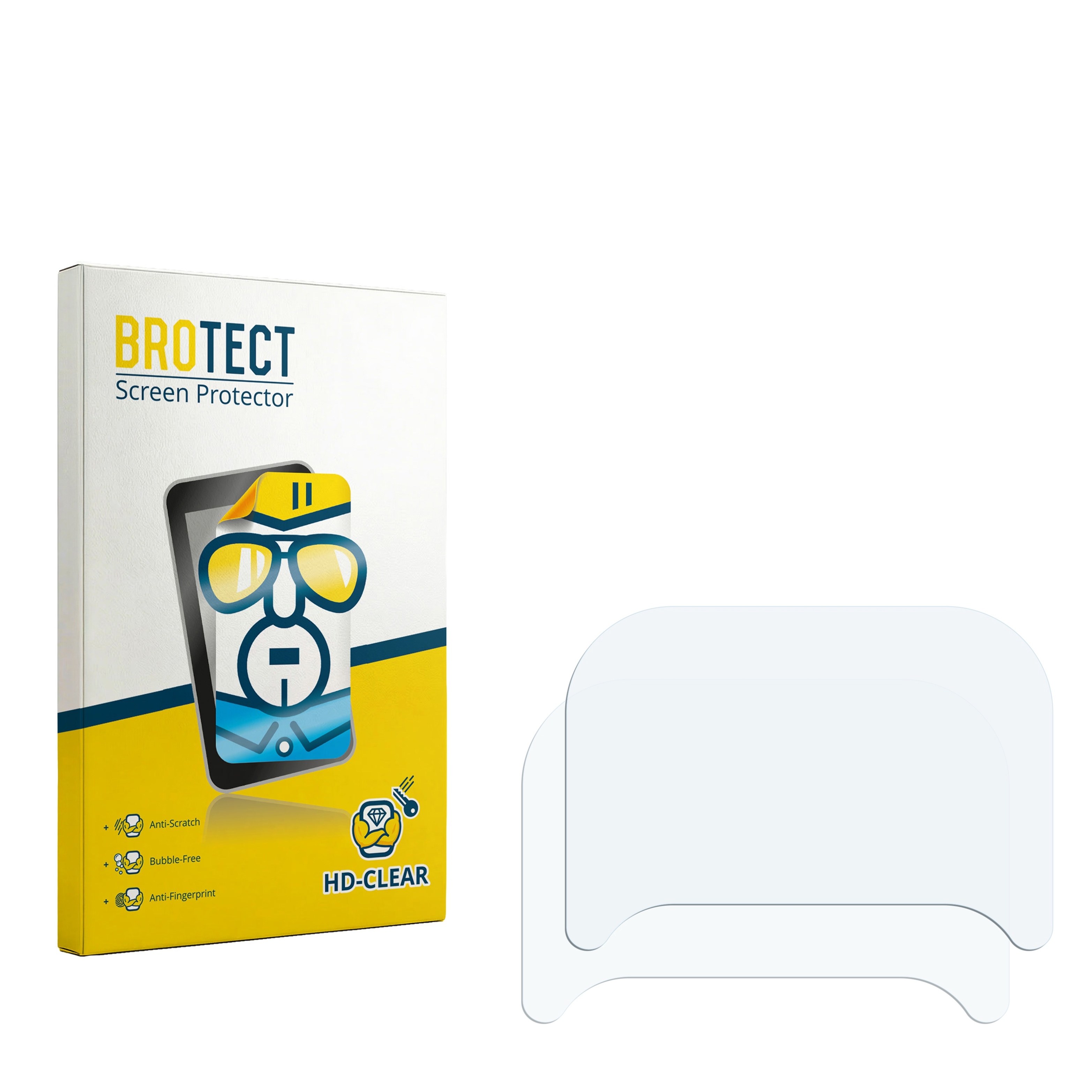 BROTECT Displayschutzfolien-Verpackung und zwei klare Displayschutzfolien.