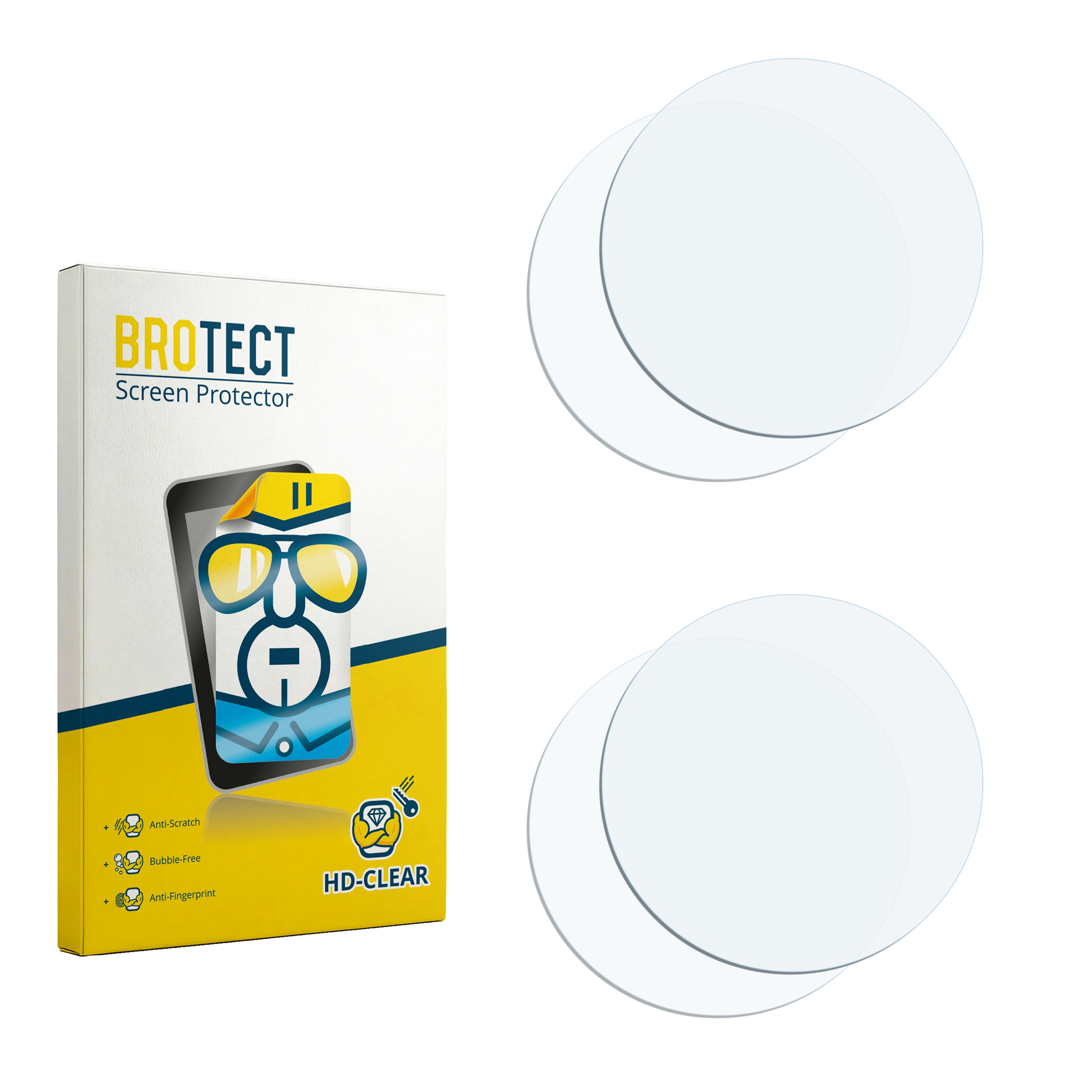 Packung BROTECT Displayschutzfolie mit zwei runden Schutzfolien.