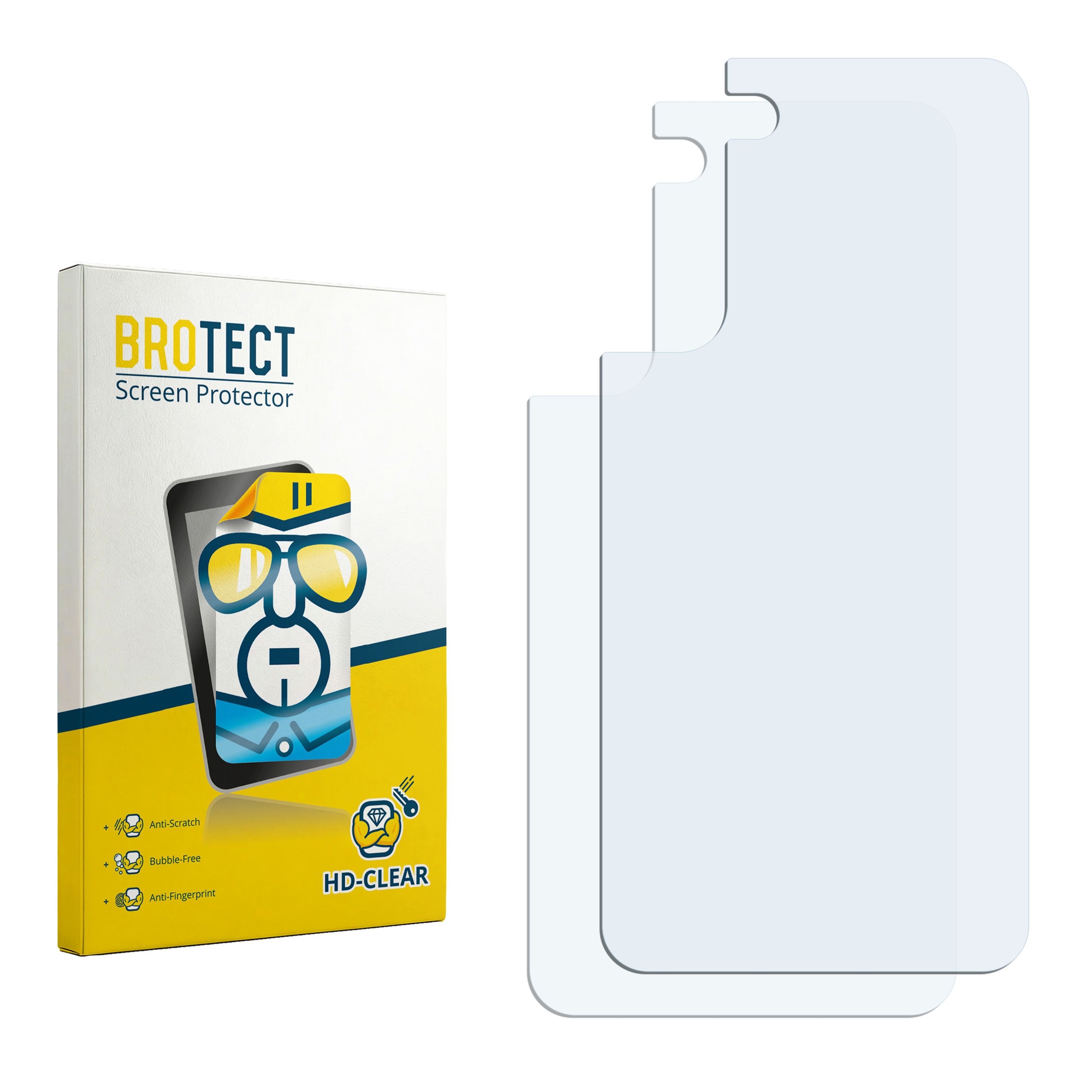 Verpackung für BROTECT Displayschutzfolie neben zwei Folien.