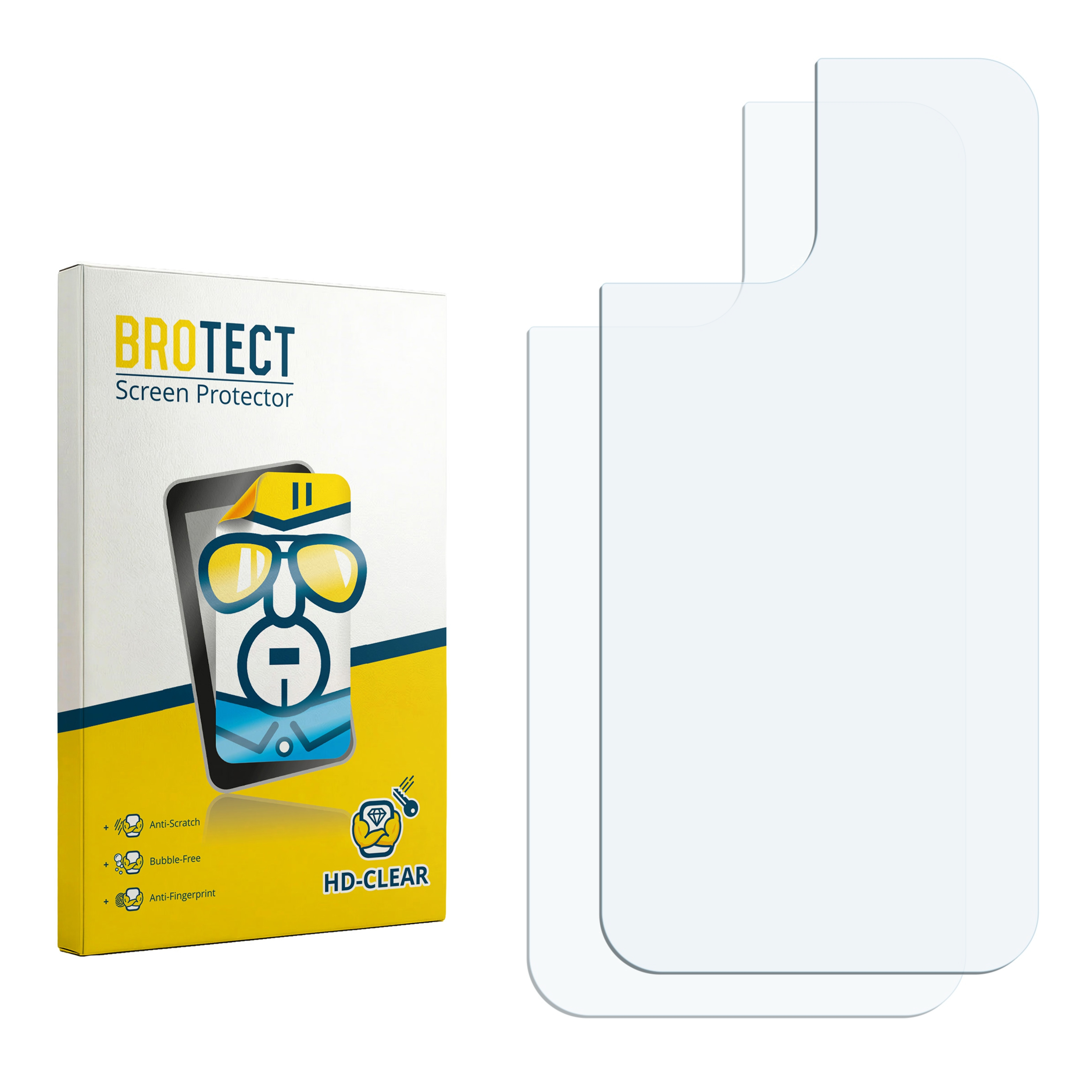 Verpackung für Displayschutzfolien mit zwei transparenten Folien daneben.