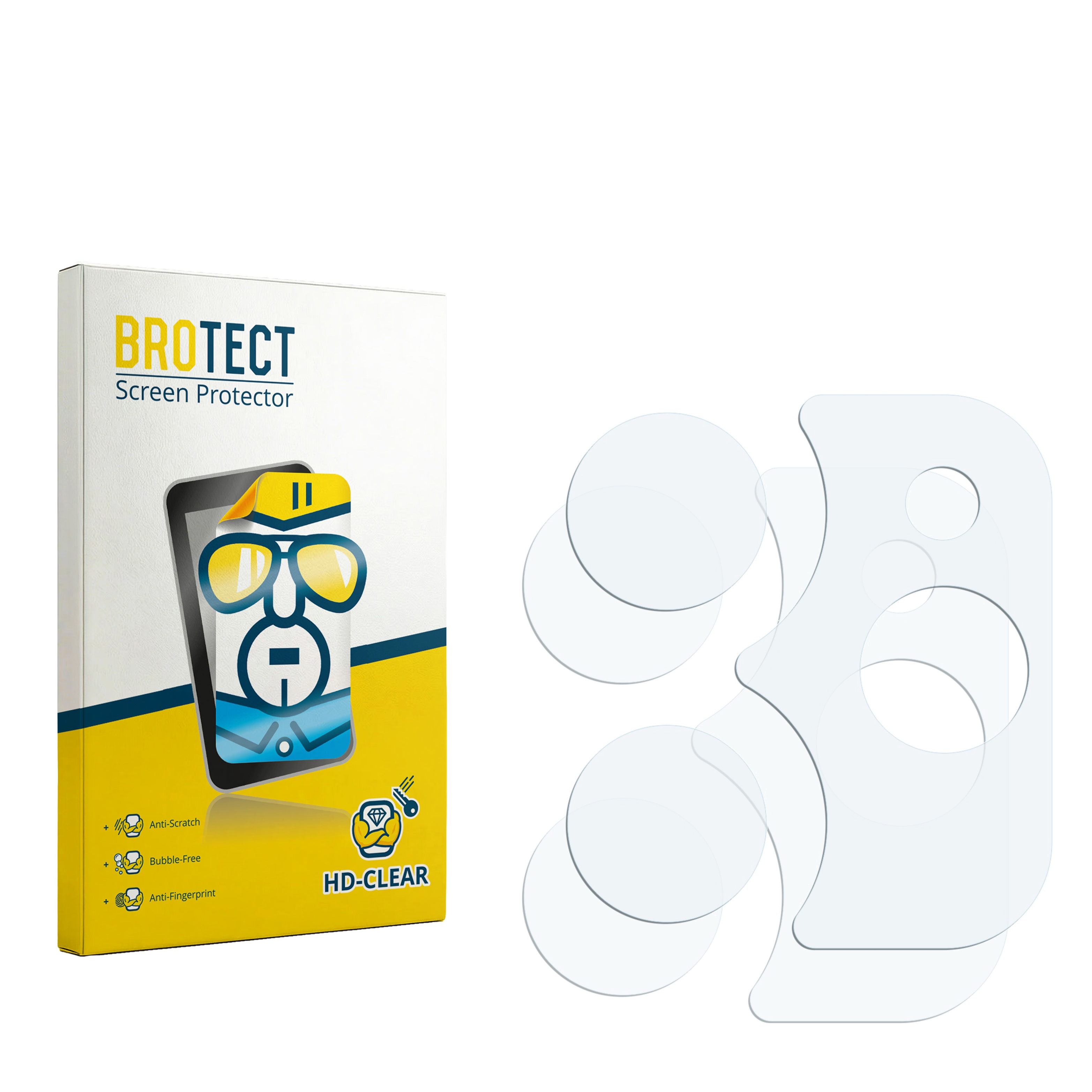 BROTECT Displayschutzfolie mit einem lustigen Roboter-Logo und Schutzmerkmalen.