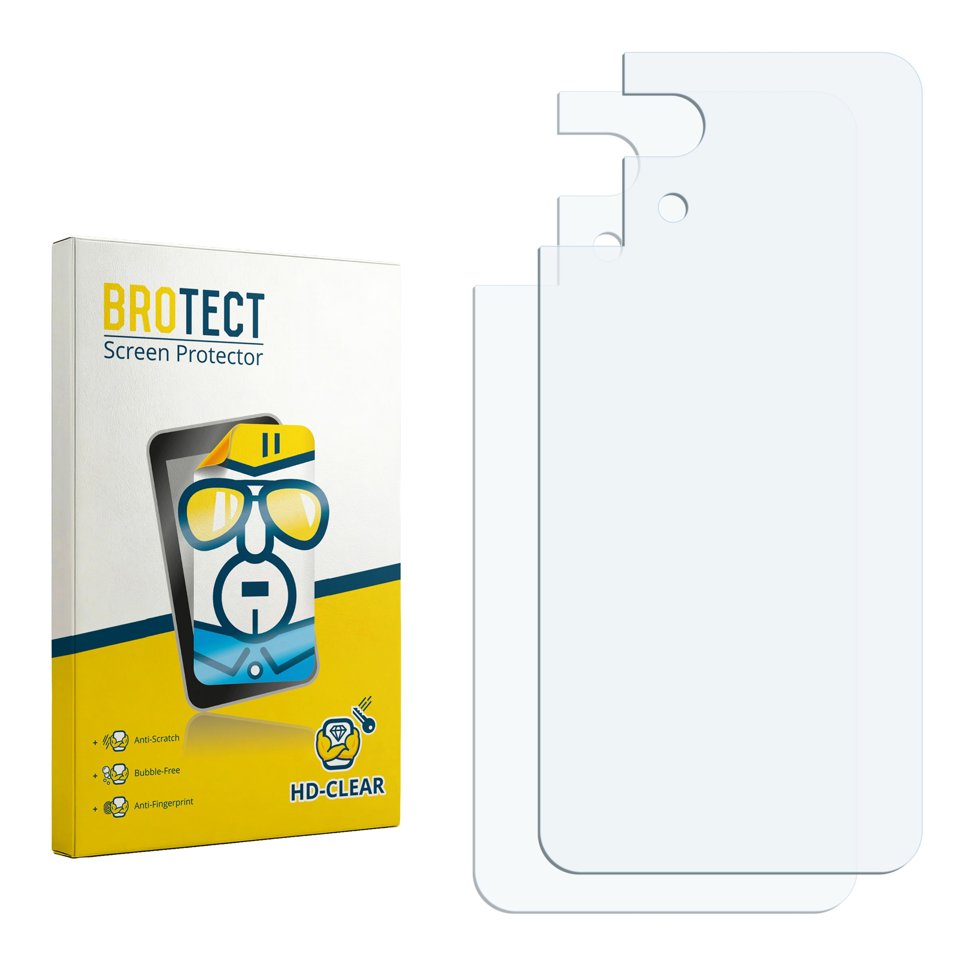 Verpackung für BROTECT Displayschutzfolien mit zwei Schutzfolien daneben.