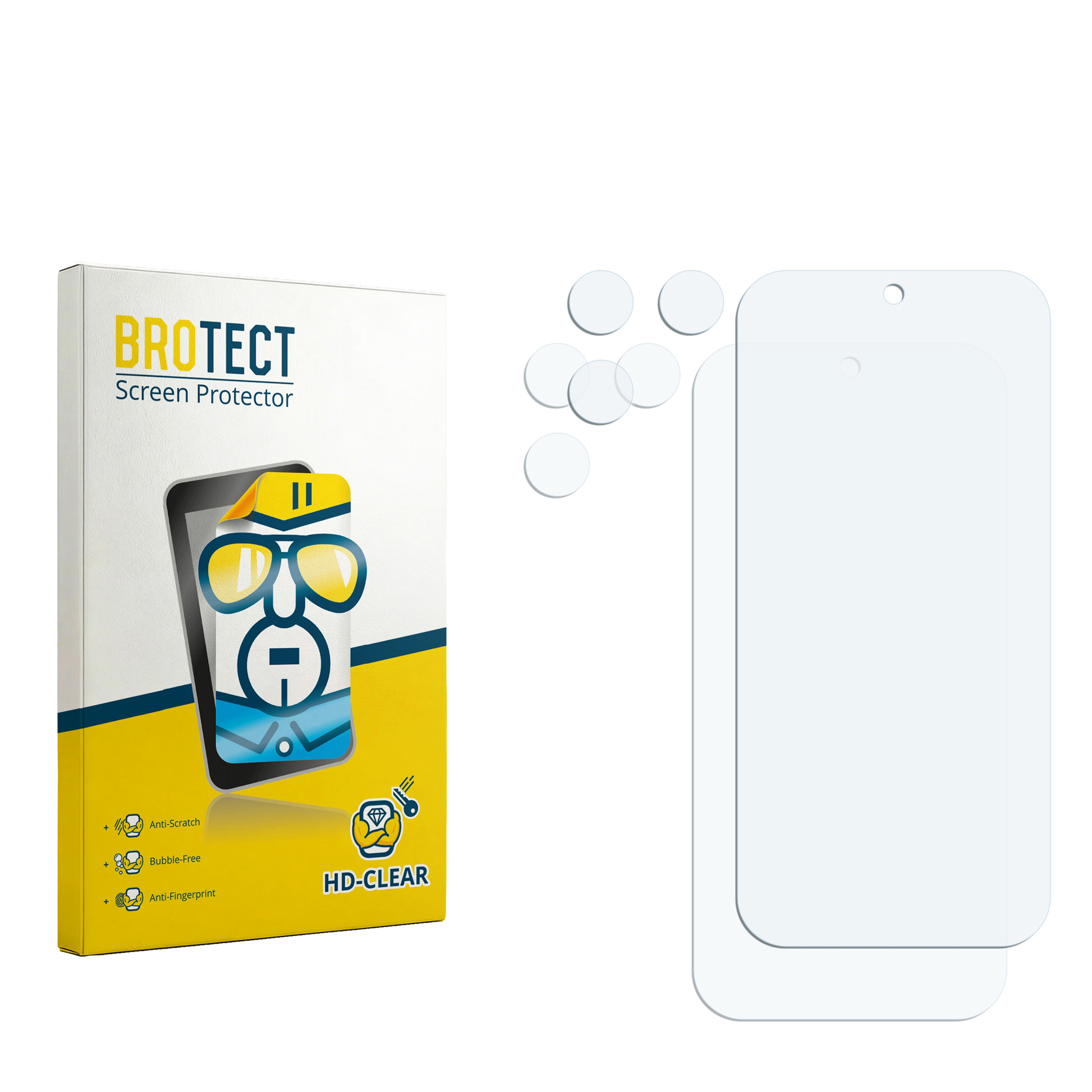 Verpackung für Displayschutzfolien mit zwei Folien und Zubehör.