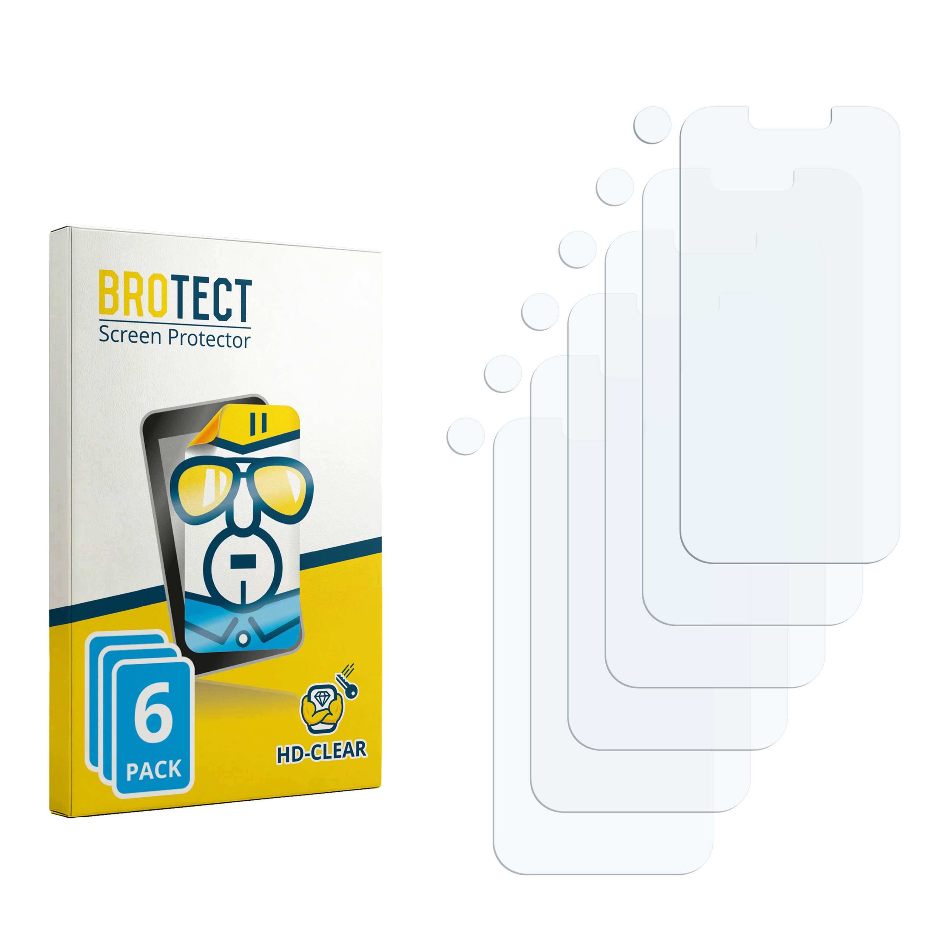 Verpackung mit 6 Displayschutzfolien und einzelnen Folien daneben.