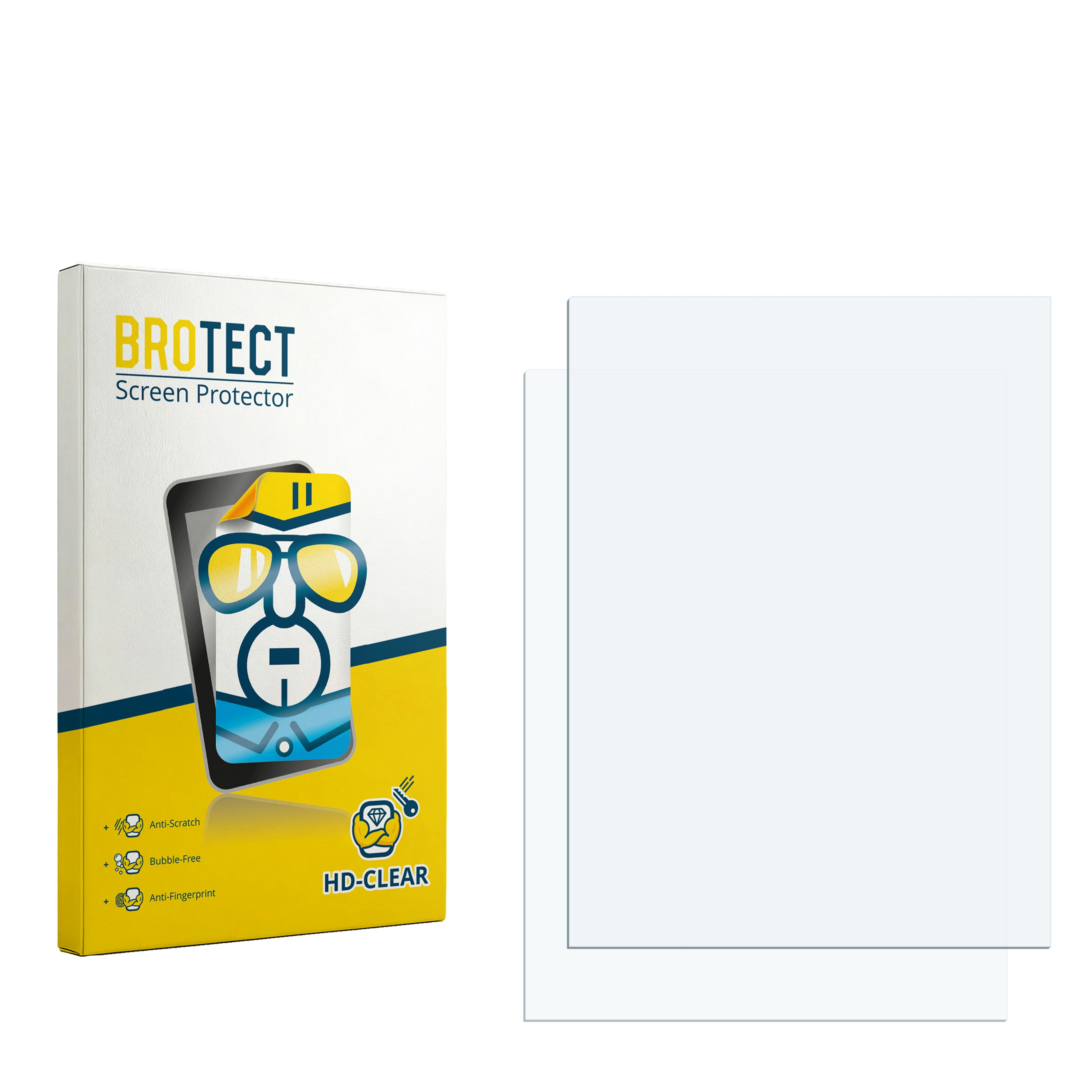 Verpackung für Displayschutzfolien mit zwei klaren Folien daneben.