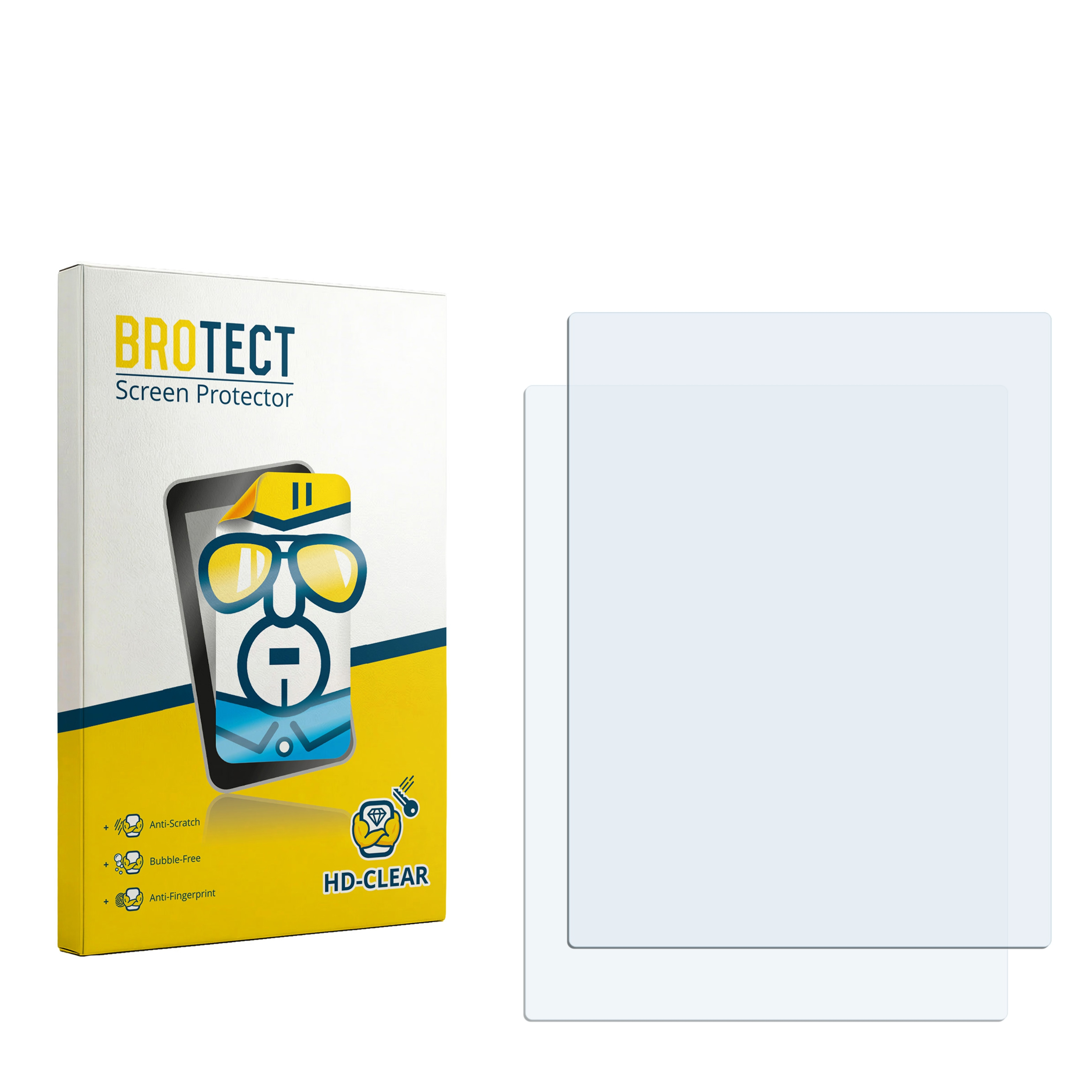 Verpackung für Displayschutzfolie mit zwei klaren Folien daneben.