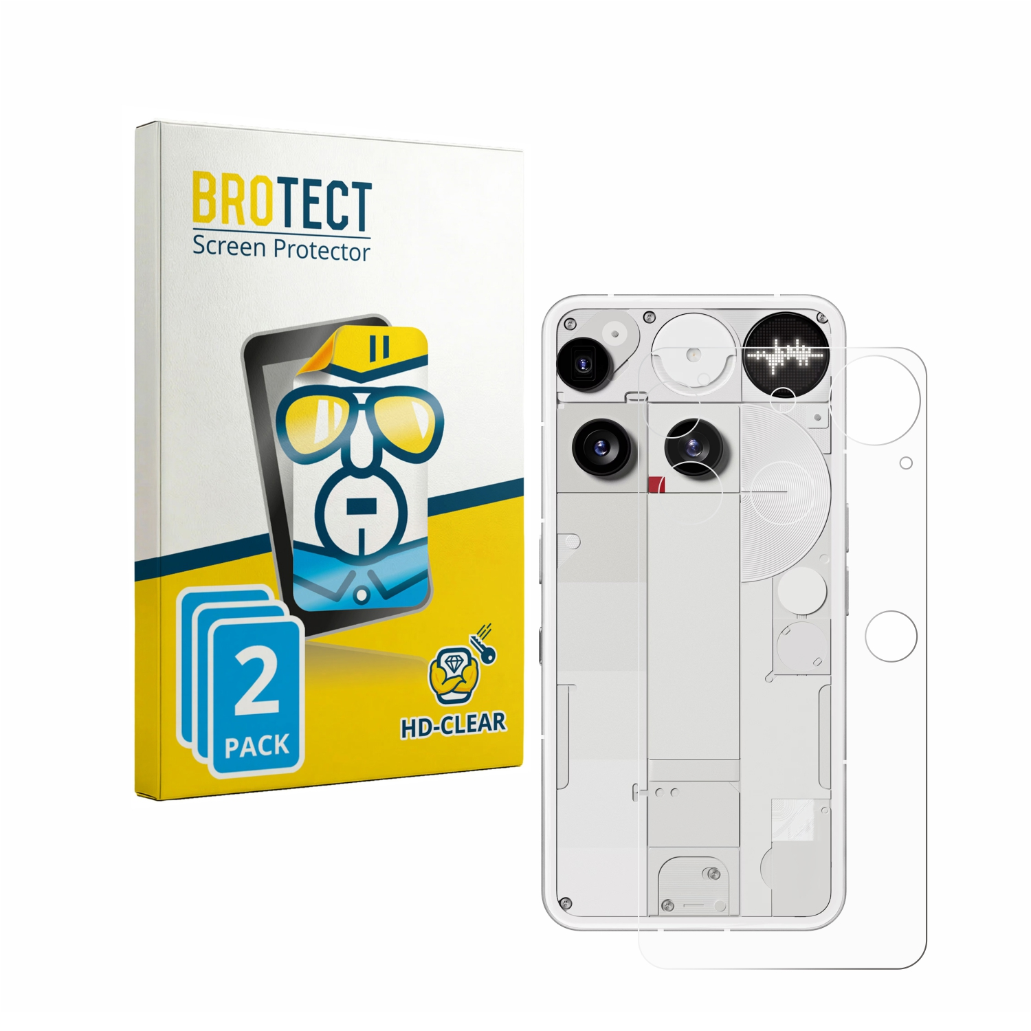 Ein Paket BPROTECT Displayschutzfolien für ein Handy mit transparenter Rückseite.