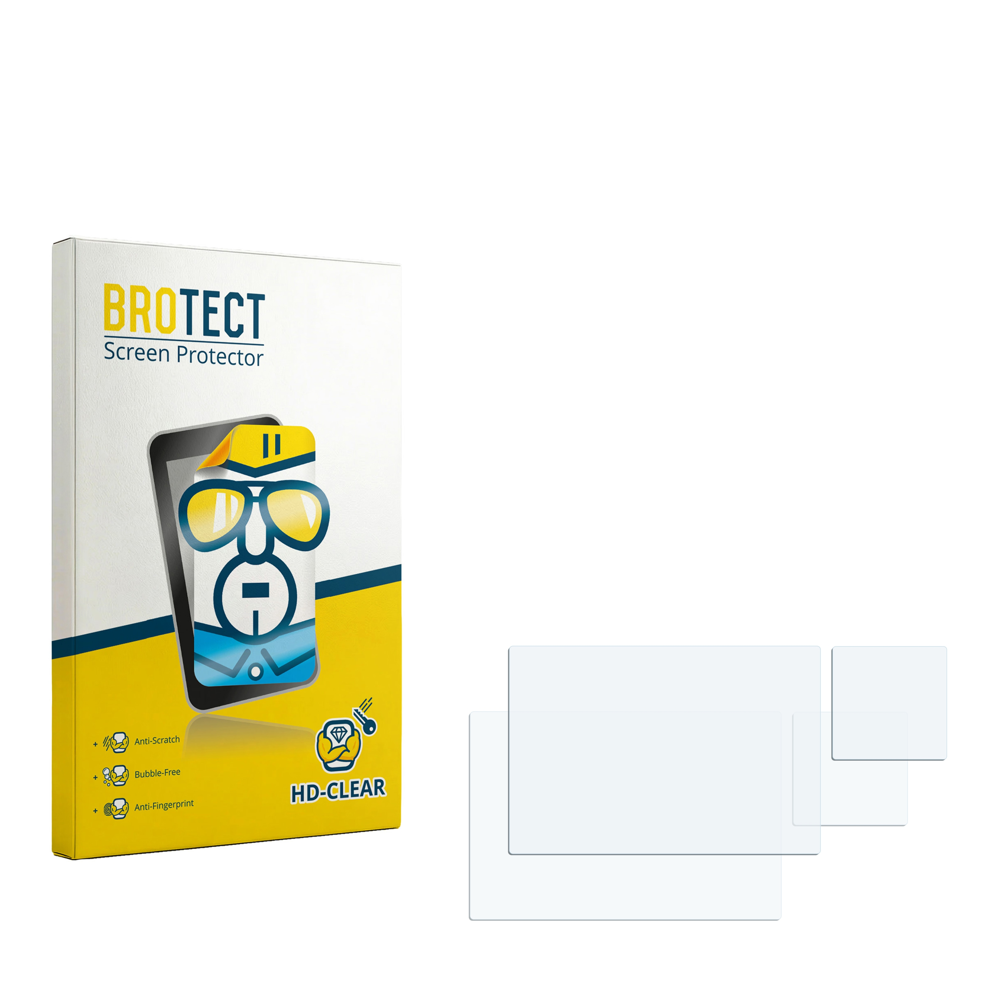 Verpackung mit Displayschutzfolie und drei Schutzfolien.