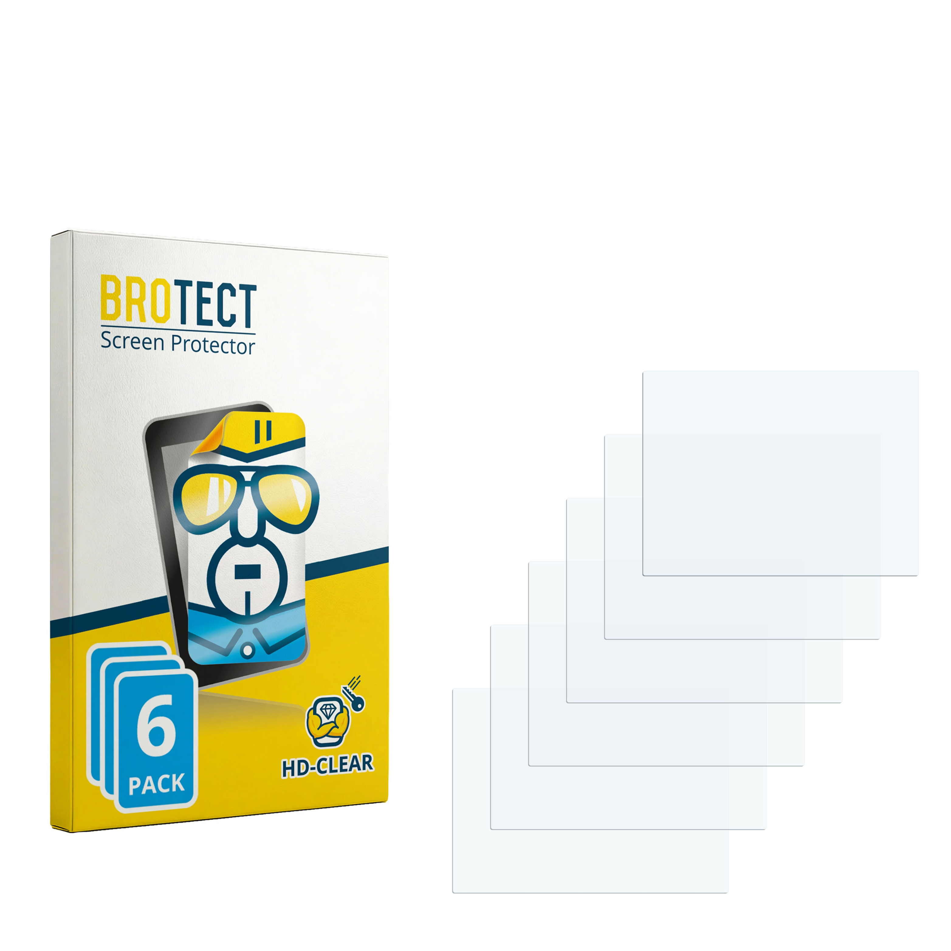 Verpackung für 6 Stück BROTECT Displayschutzfolien und 4 einzelne Folien.