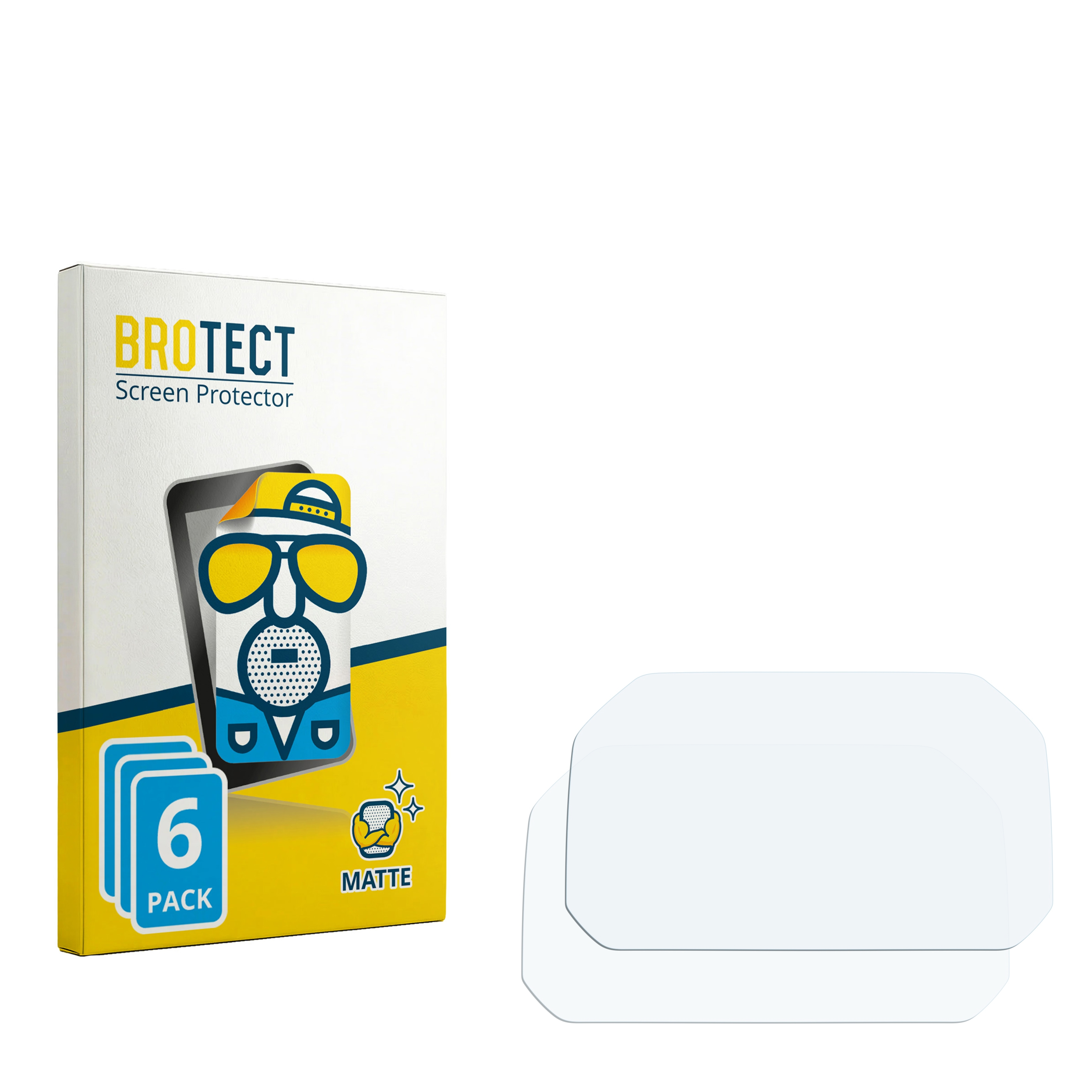 Verpackung für Displayschutzfolien mit 6 Stück und zwei Folien daneben.