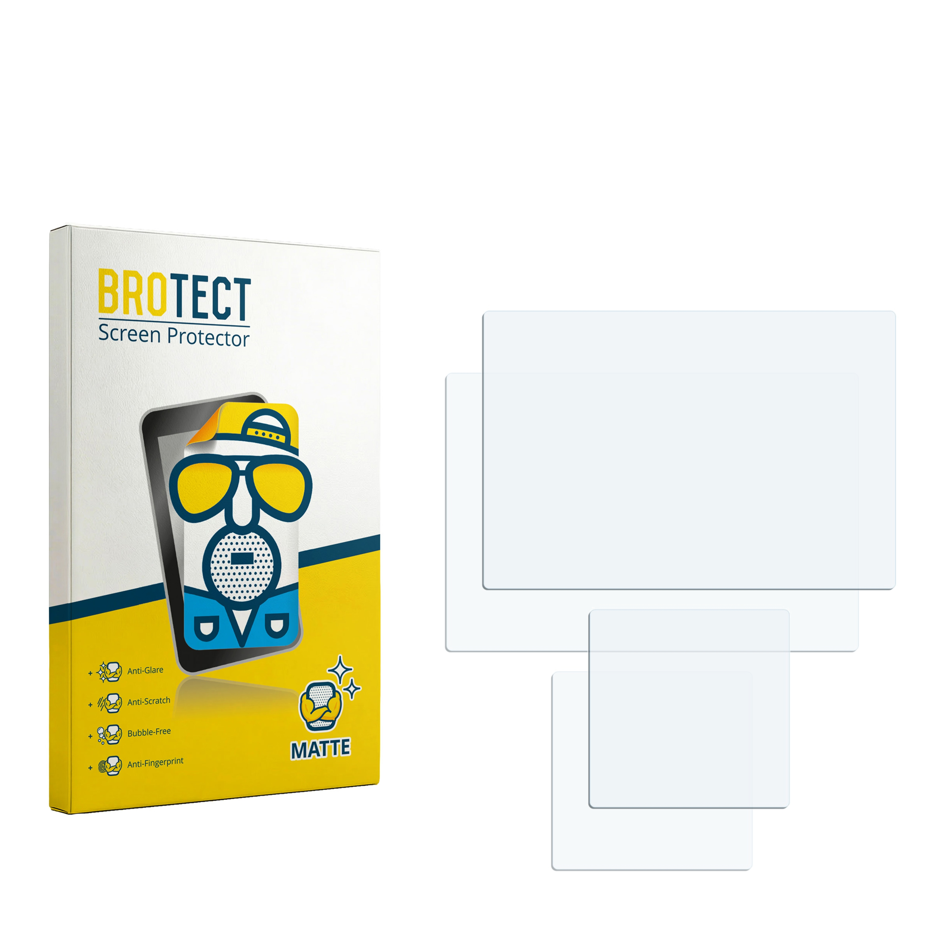 BROTECT Displayschutzfolie-Verpackung mit drei Folien auf weißem Hintergrund.