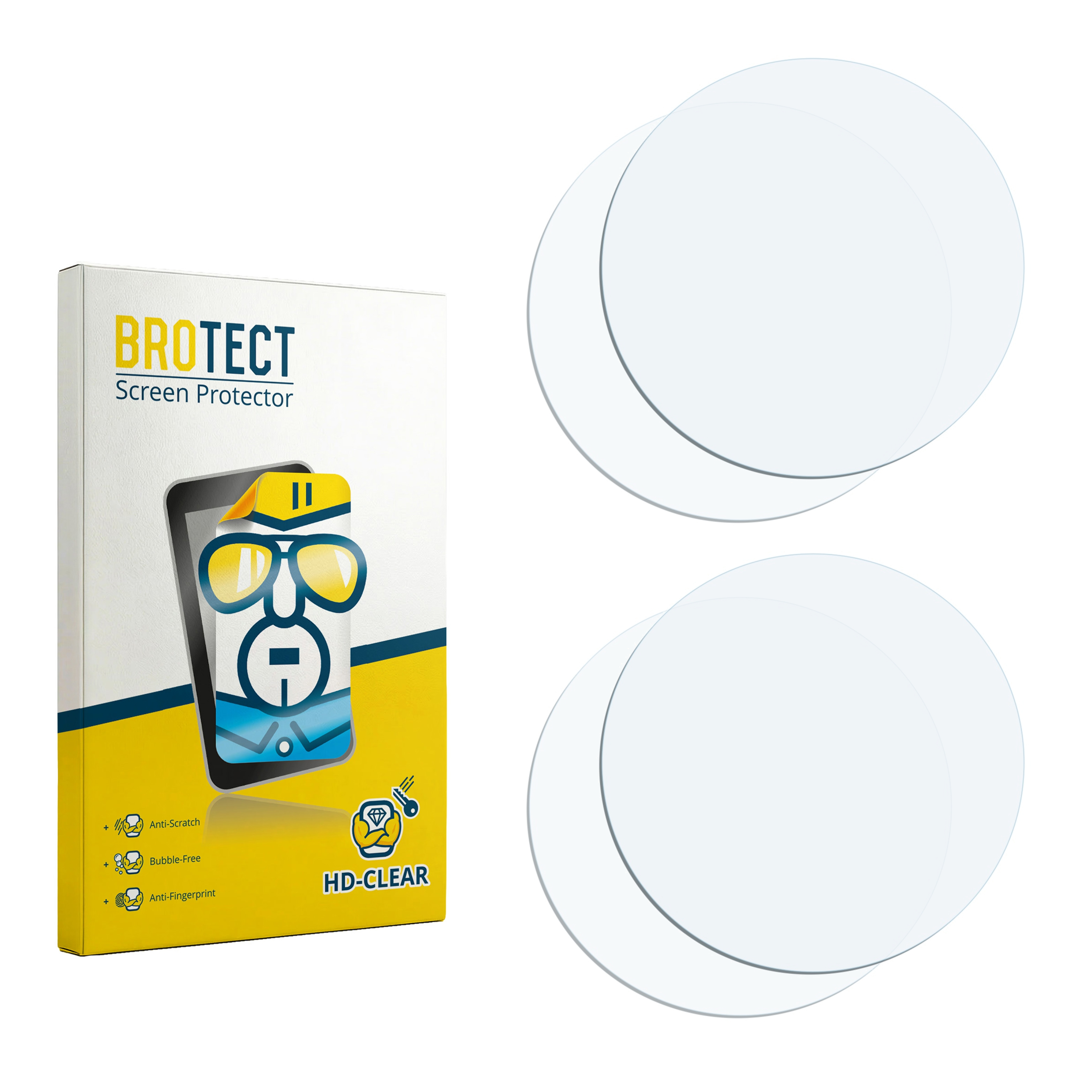 Verpackung für BROTECT Displayschutzfolie mit zwei runden Schutzfolien.