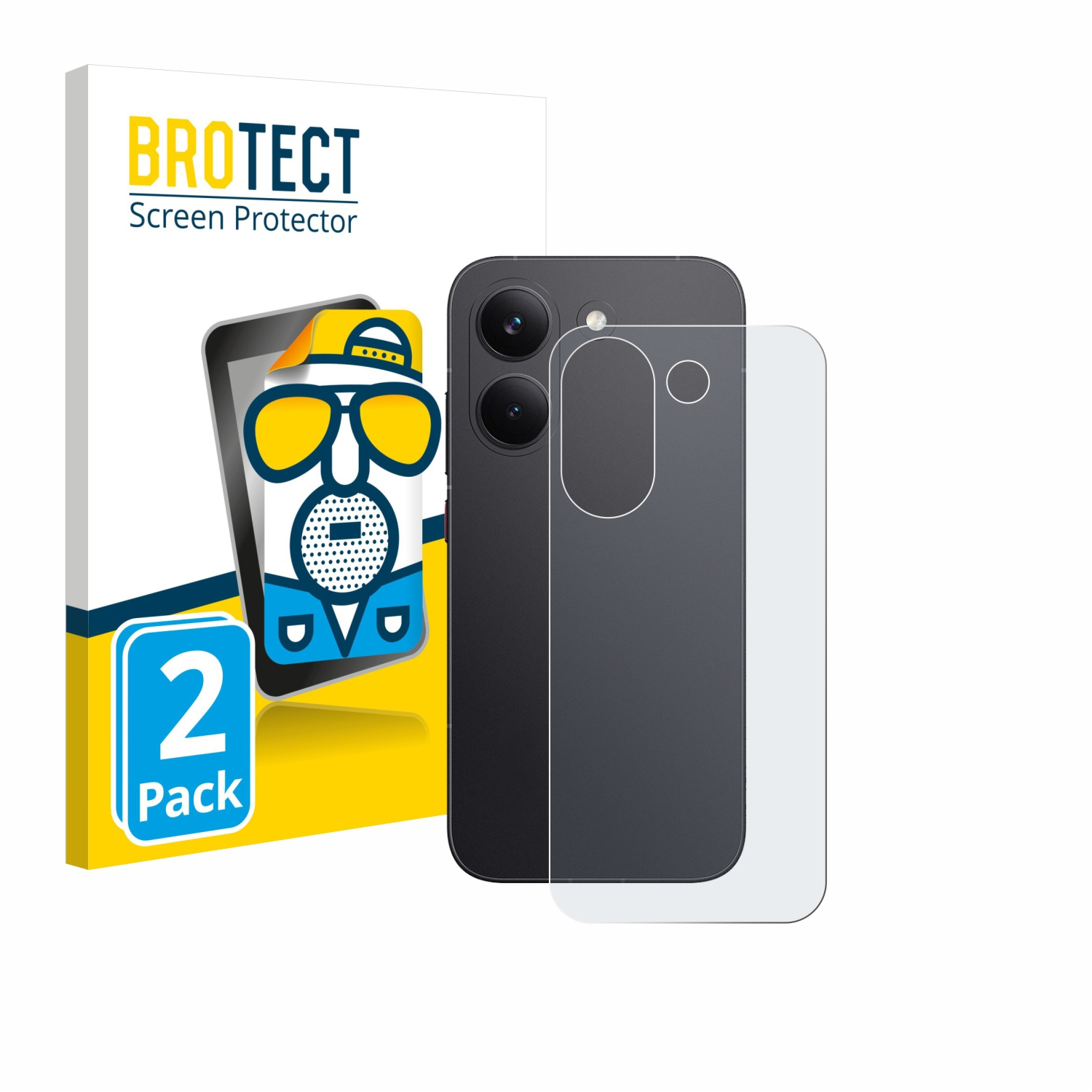 BROTECT Displayschutzfolie 2er Pack Verpackung mit Smartphone und Schutzfolie.
