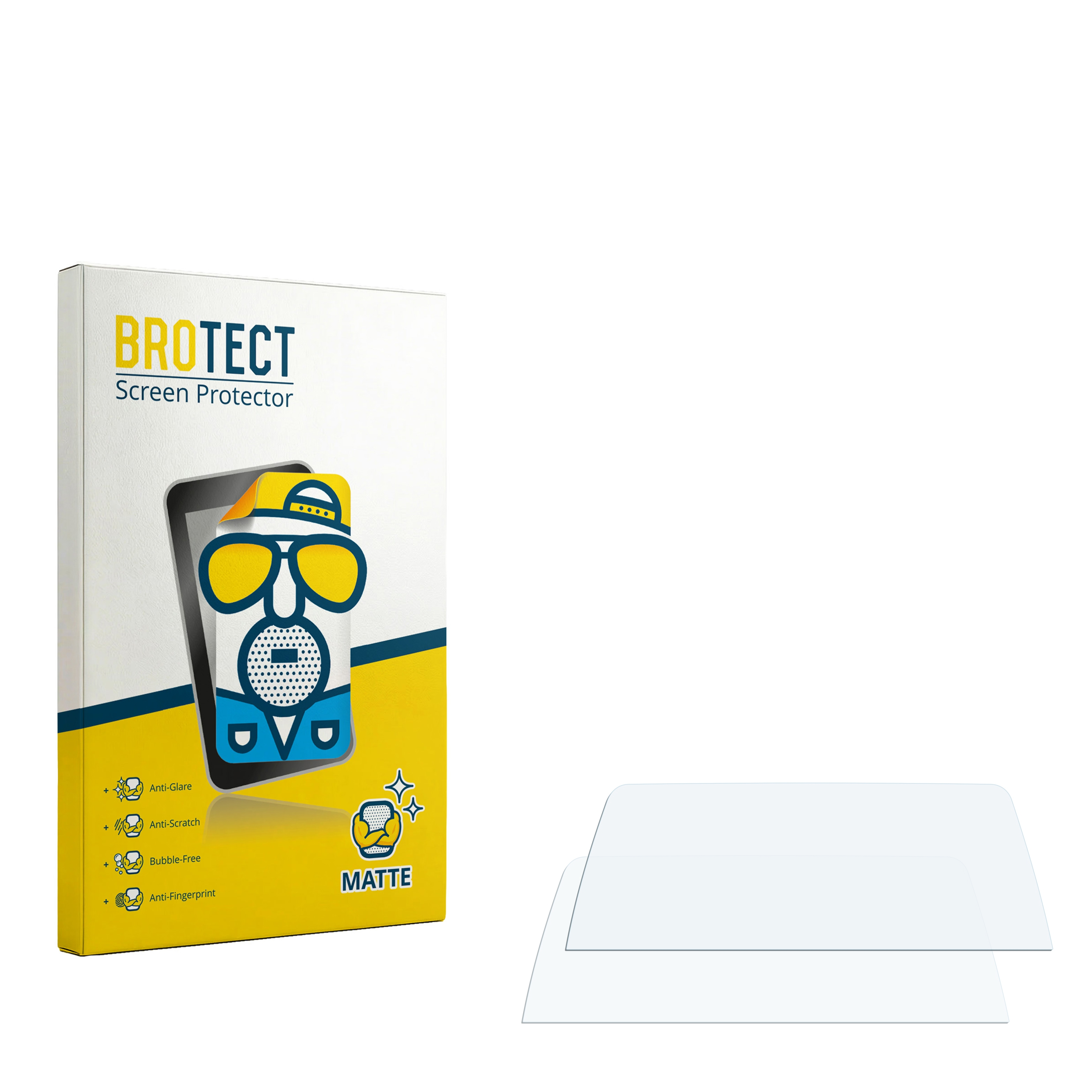 Verpackung für Displayschutzfolien mit zwei Schutzfolien nebeneinander.