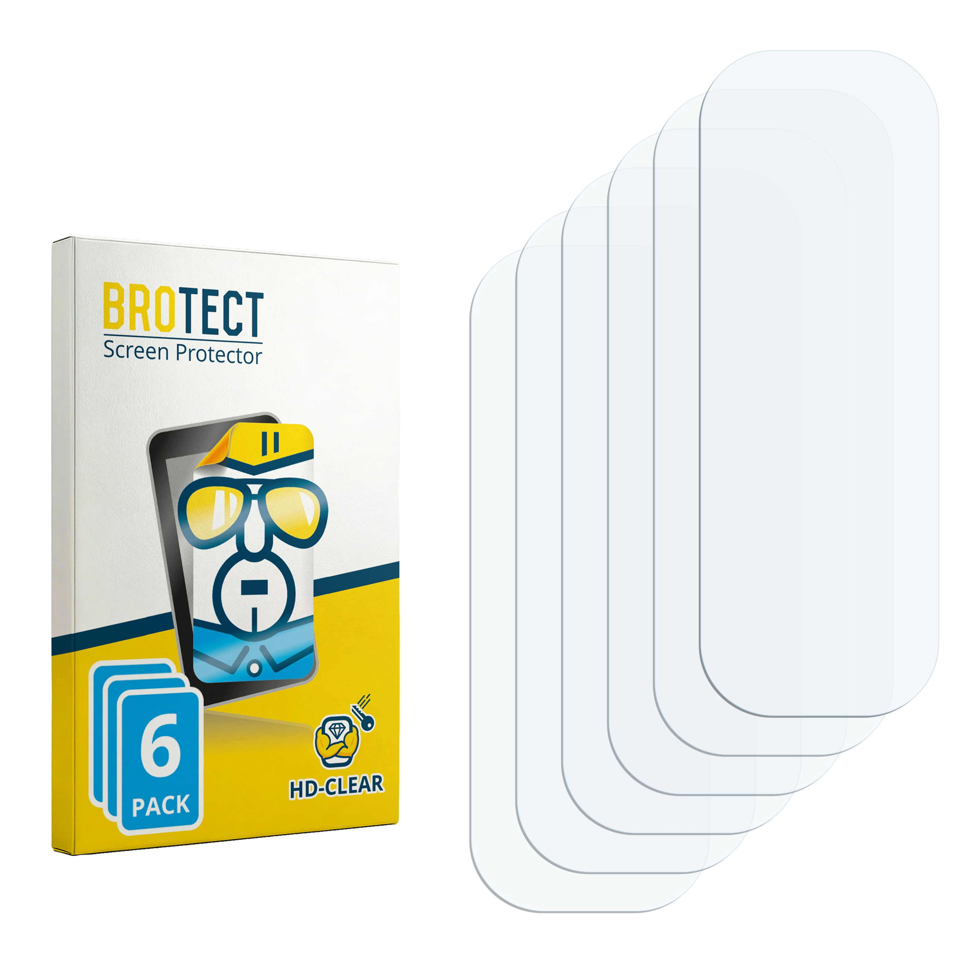 Verpackung mit 6 Displayschutzfolien und einzelnen Folien nebeneinander.