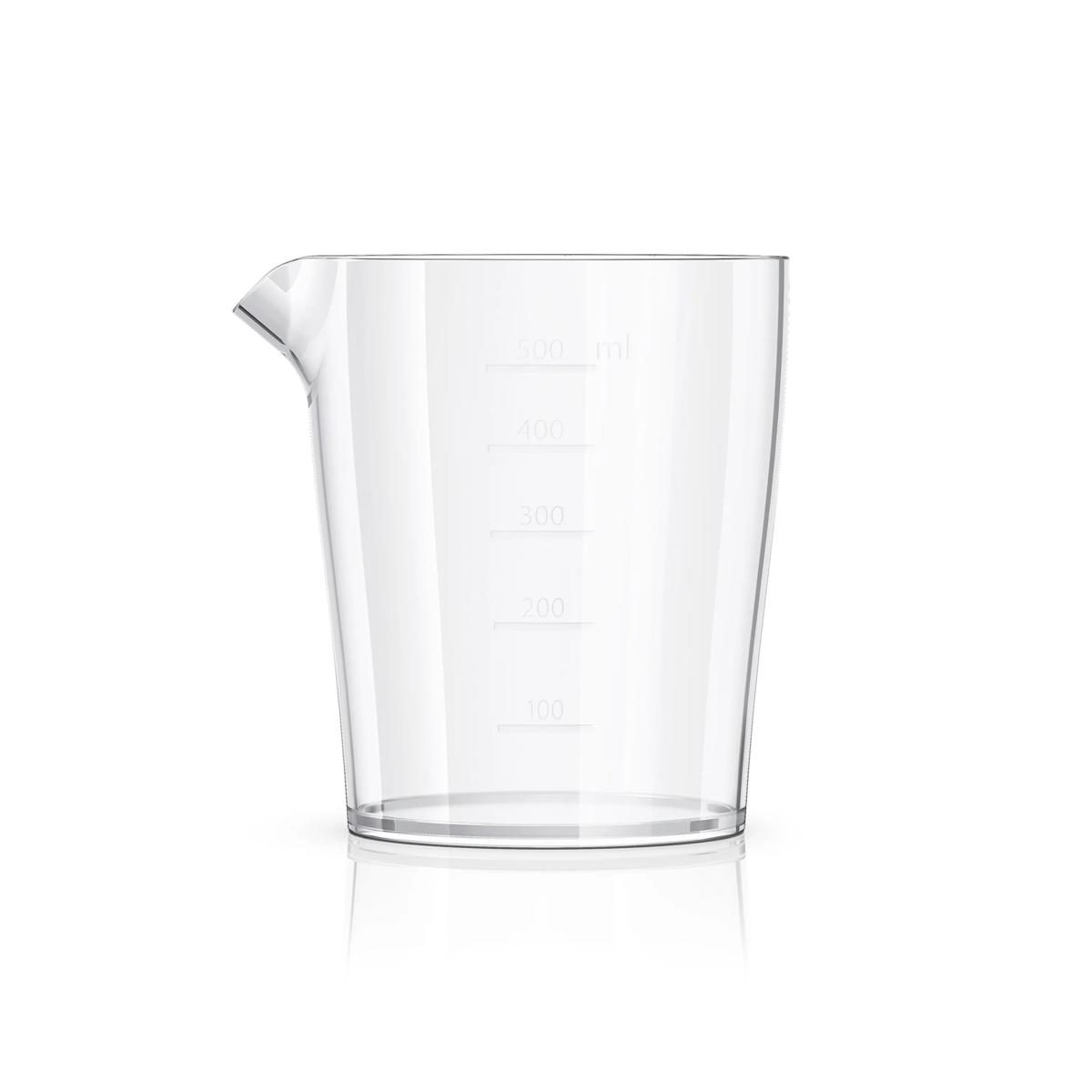 Ein klarer Messbecher mit ml-Markierungen von 100 bis 500.