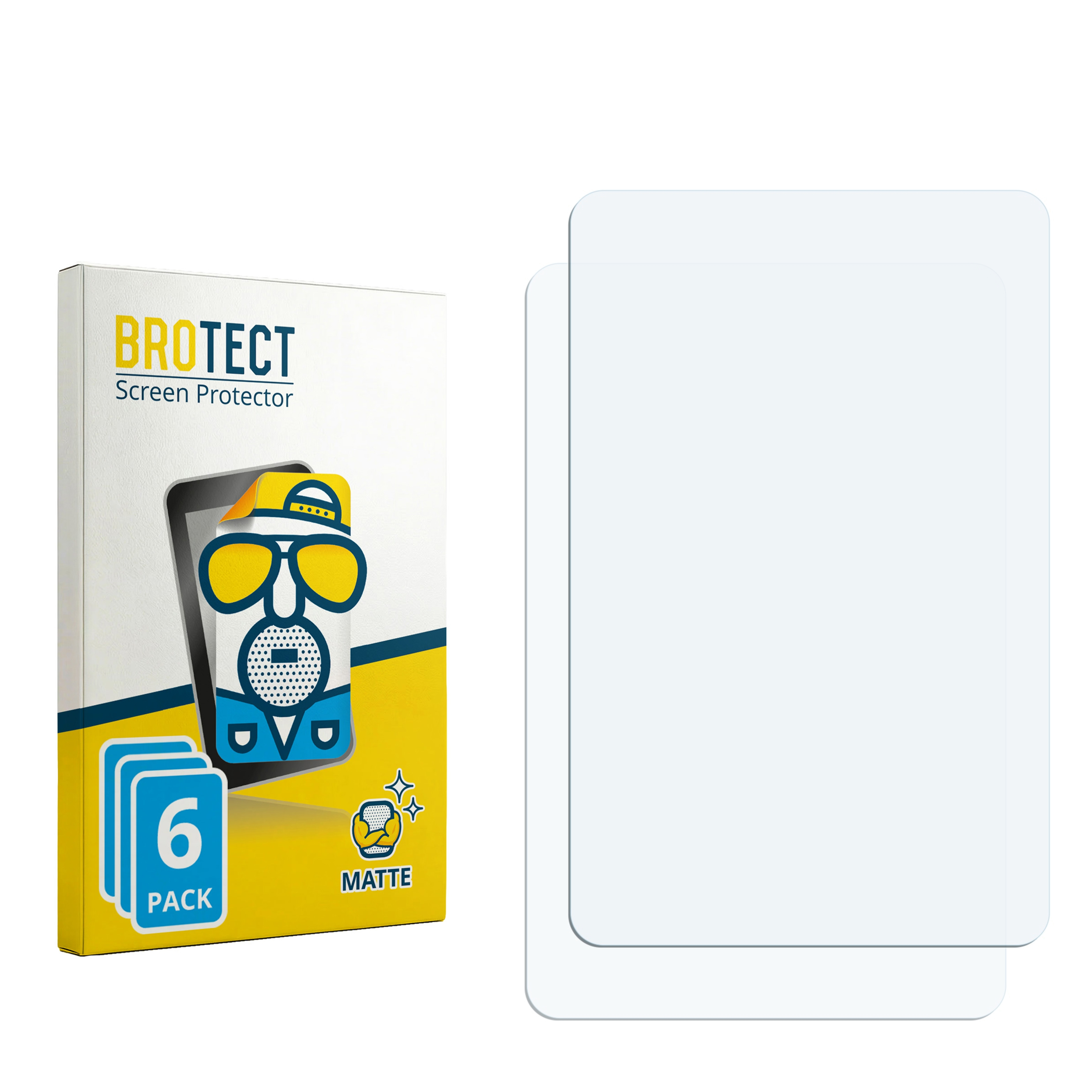 Verpackung für Displayschutzfolien mit 6 Stück, daneben zwei Folien.