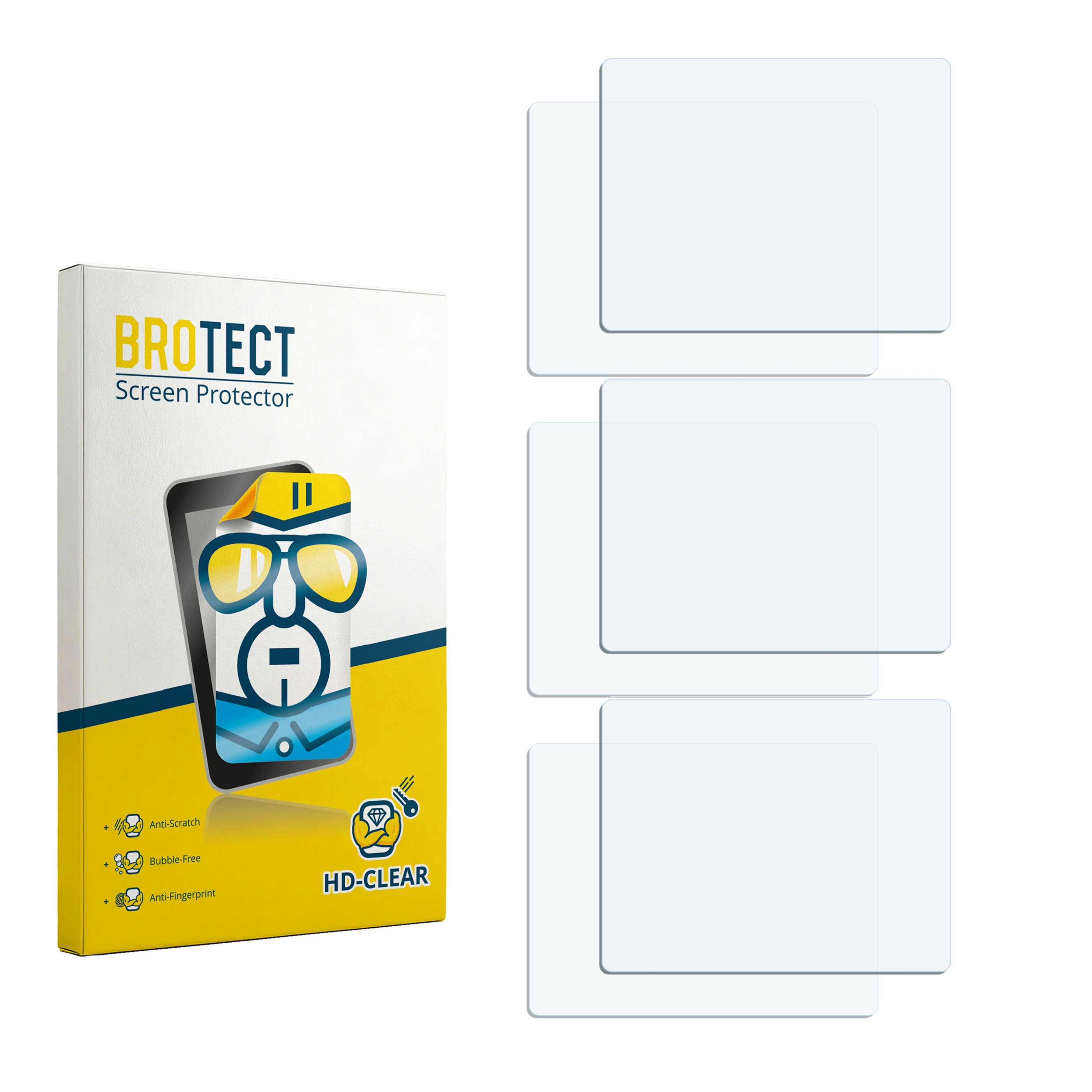 Verpackung für Displayschutzfolien mit vier Folien daneben.