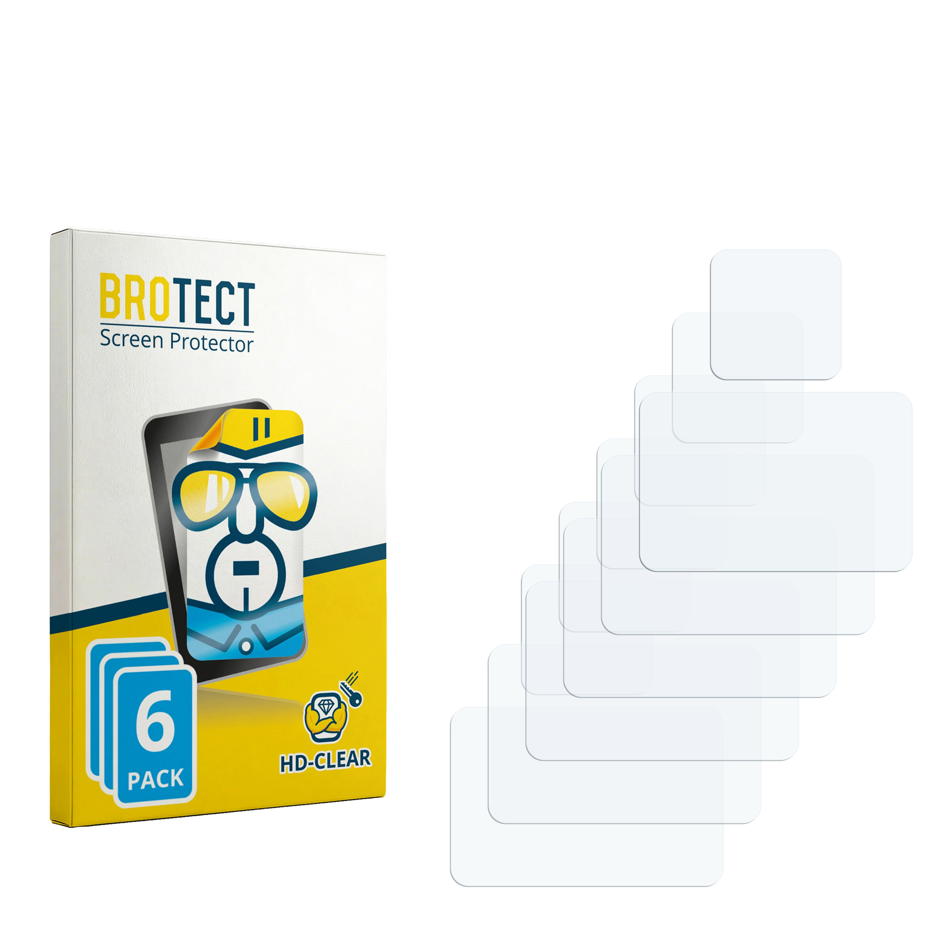 Schutzfolienpackung mit sechs HD-Klaren Displayschutzfolien.