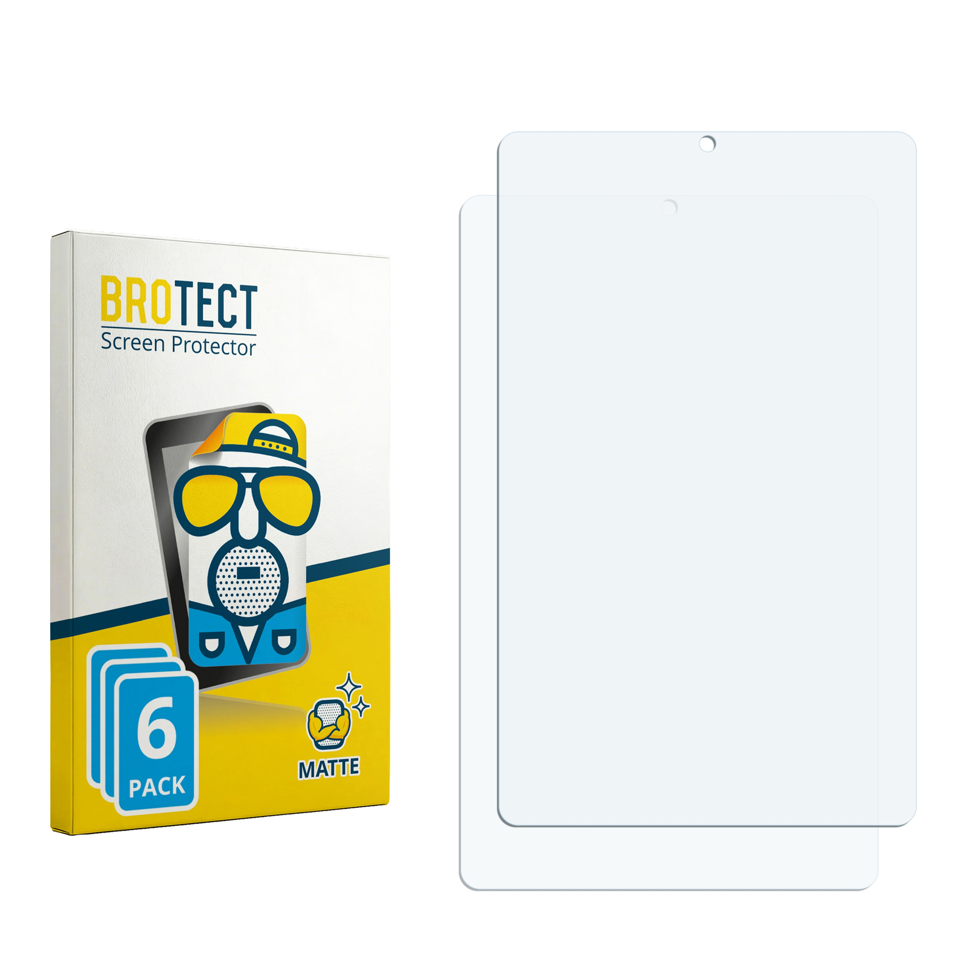 Verpackung mit 'BROTECT Screen Protector' und zwei Schutzfolien daneben.