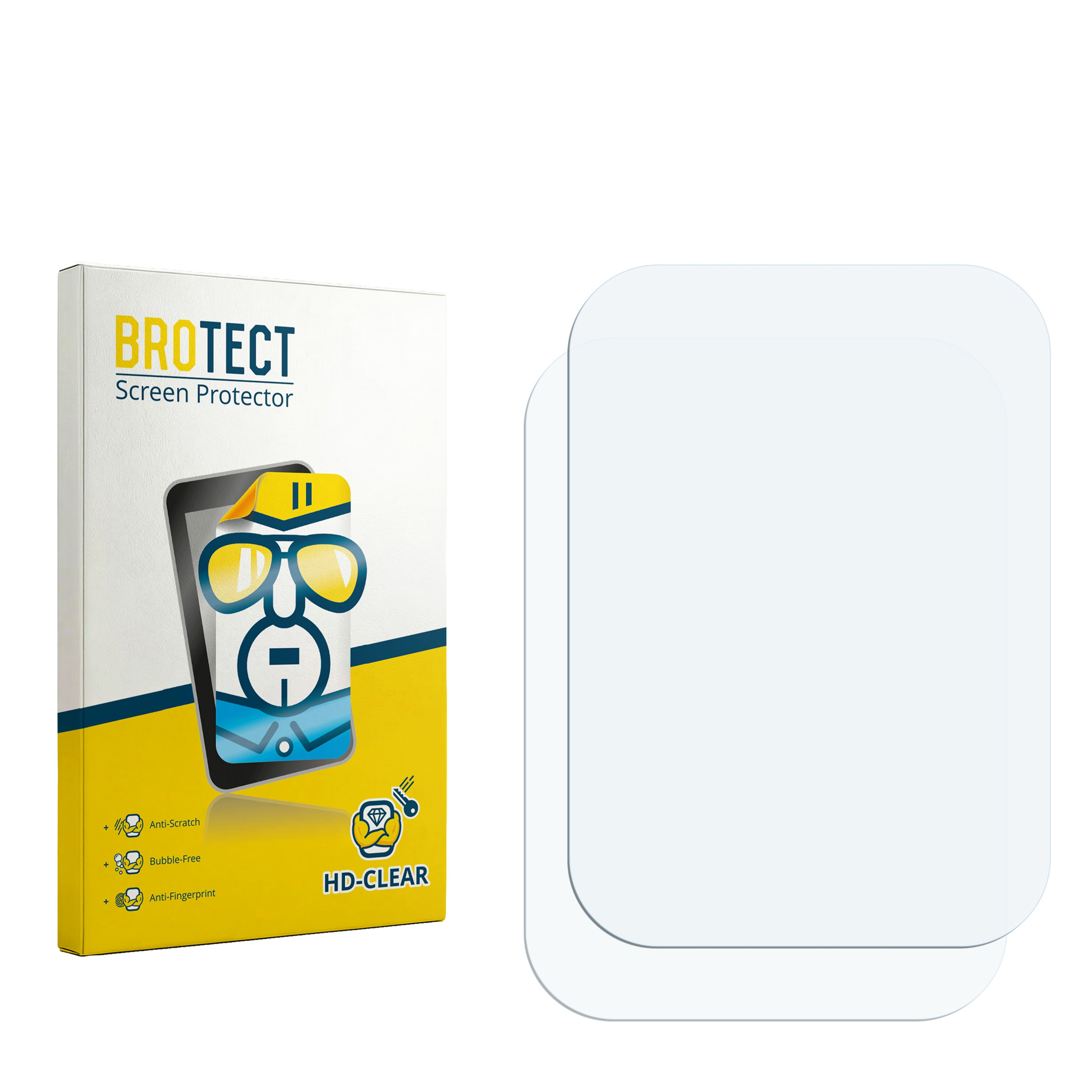 Verpackung für BROTECT Displayschutzfolien mit zwei Folien daneben.