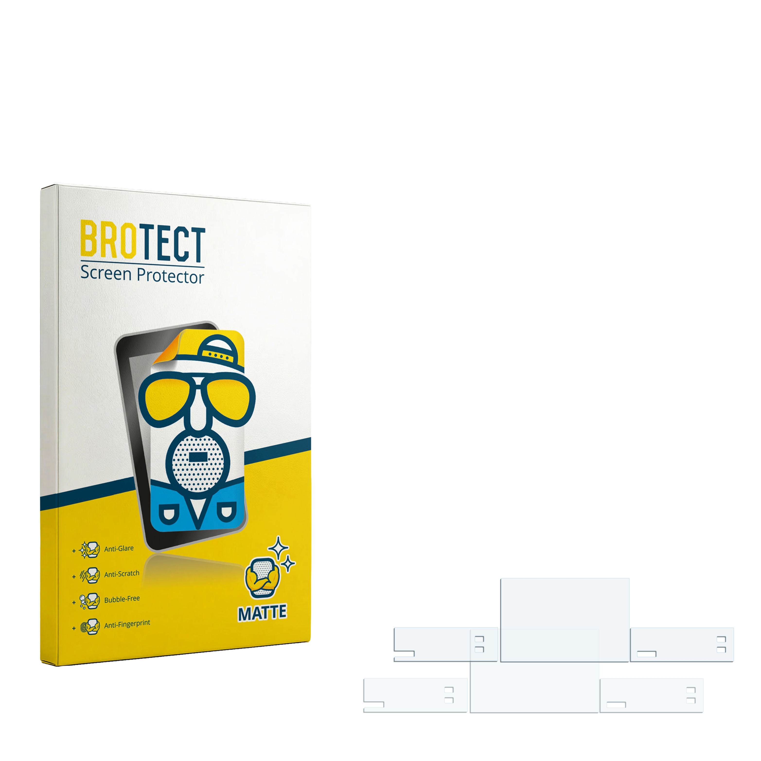 BROTECT matte Displayschutzfolien-Verpackung mit aufgelisteten Merkmalen.