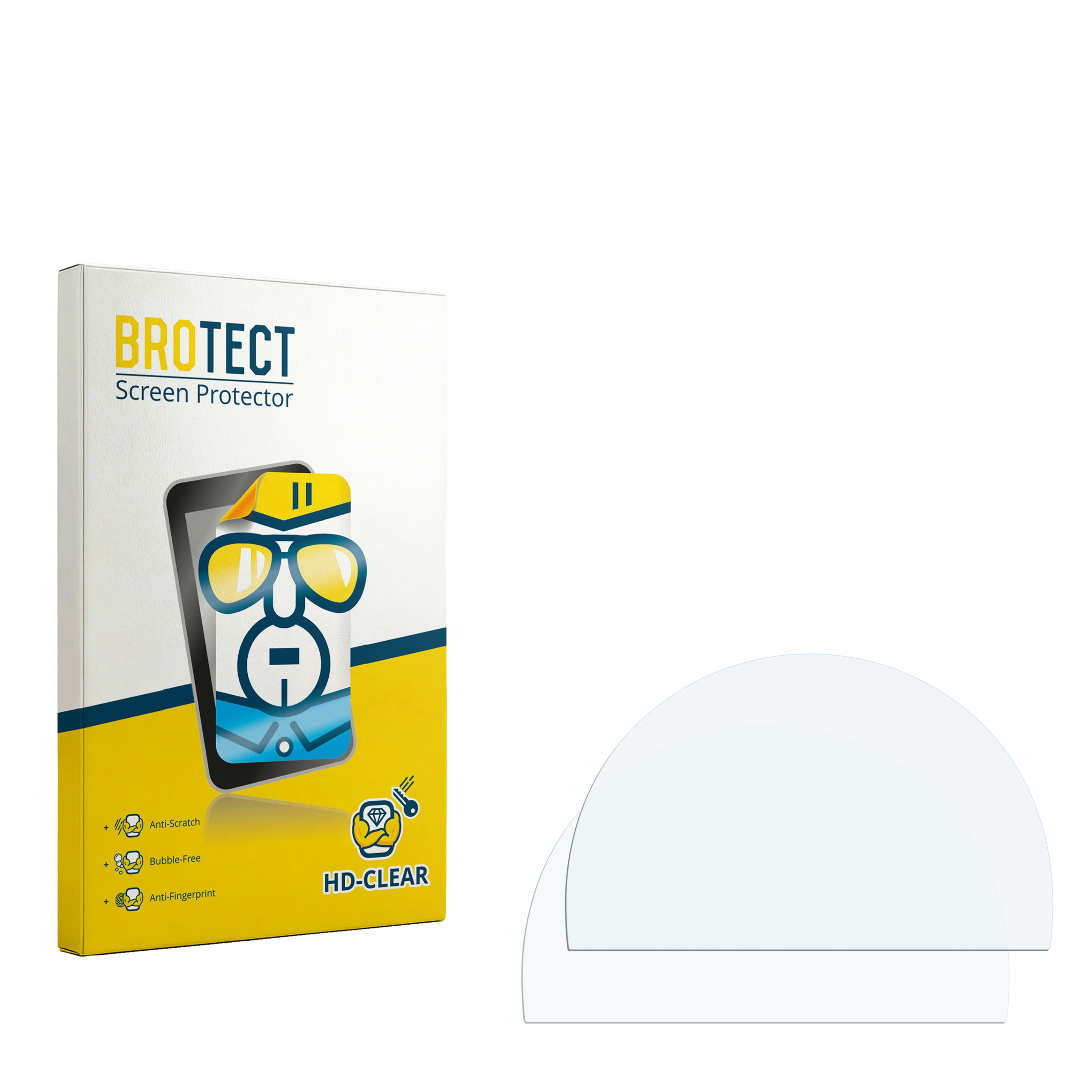 Verpackung für BROTECT Displayschutzfolie mit zwei Schutzfolien daneben.