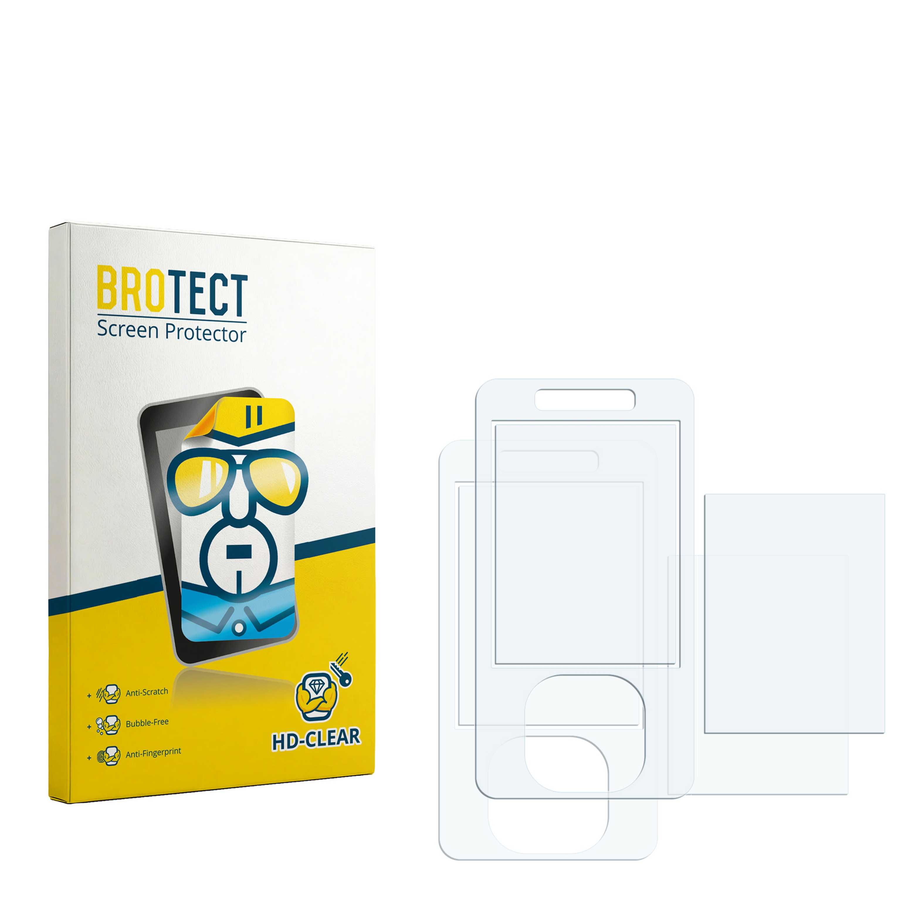Verpackung für Displayschutzfolien mit drei Folien und Zubehör.