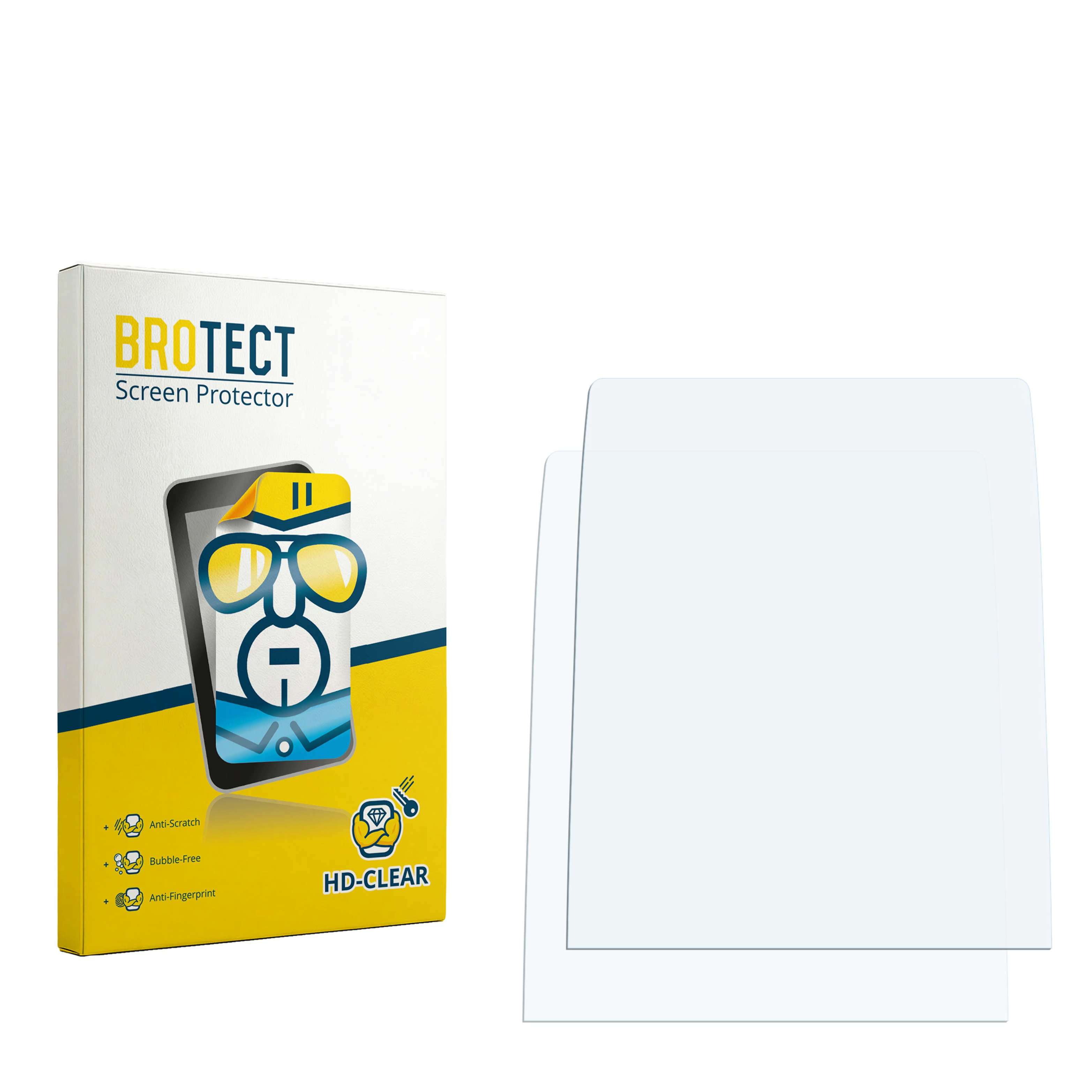 Verpackung für Displayschutzfolien mit zwei transparenten Folien daneben.