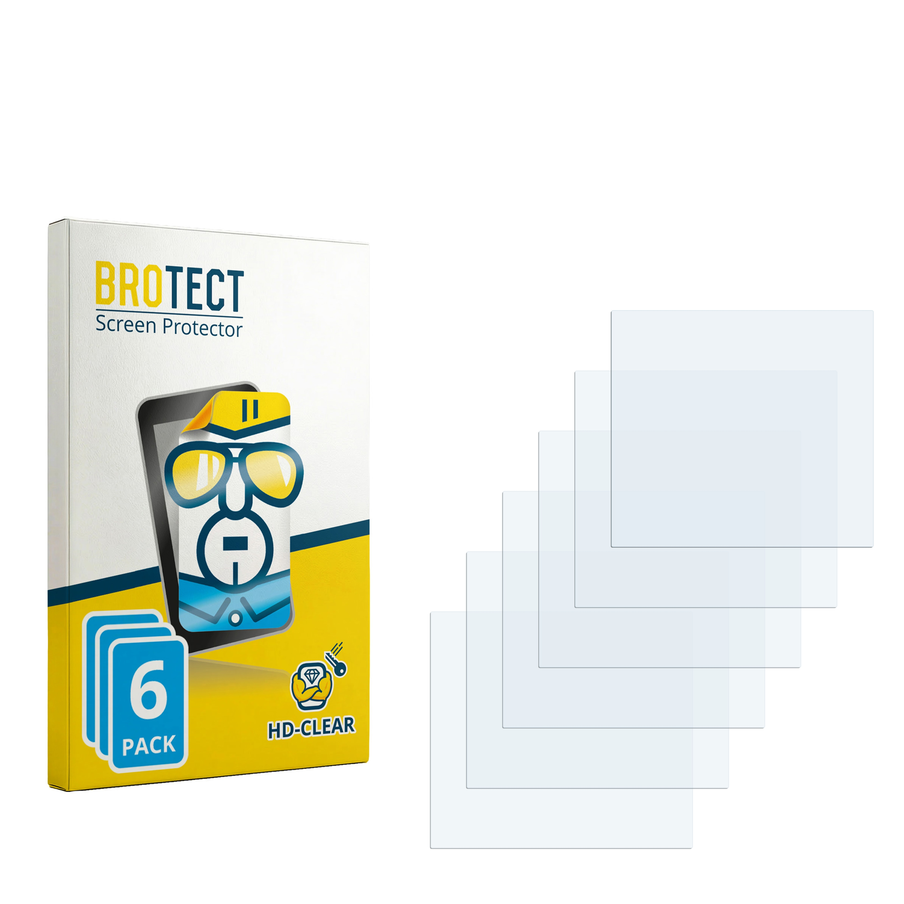 Verpackung mit sechs Displayschutzfolien und einzelnen Folien.