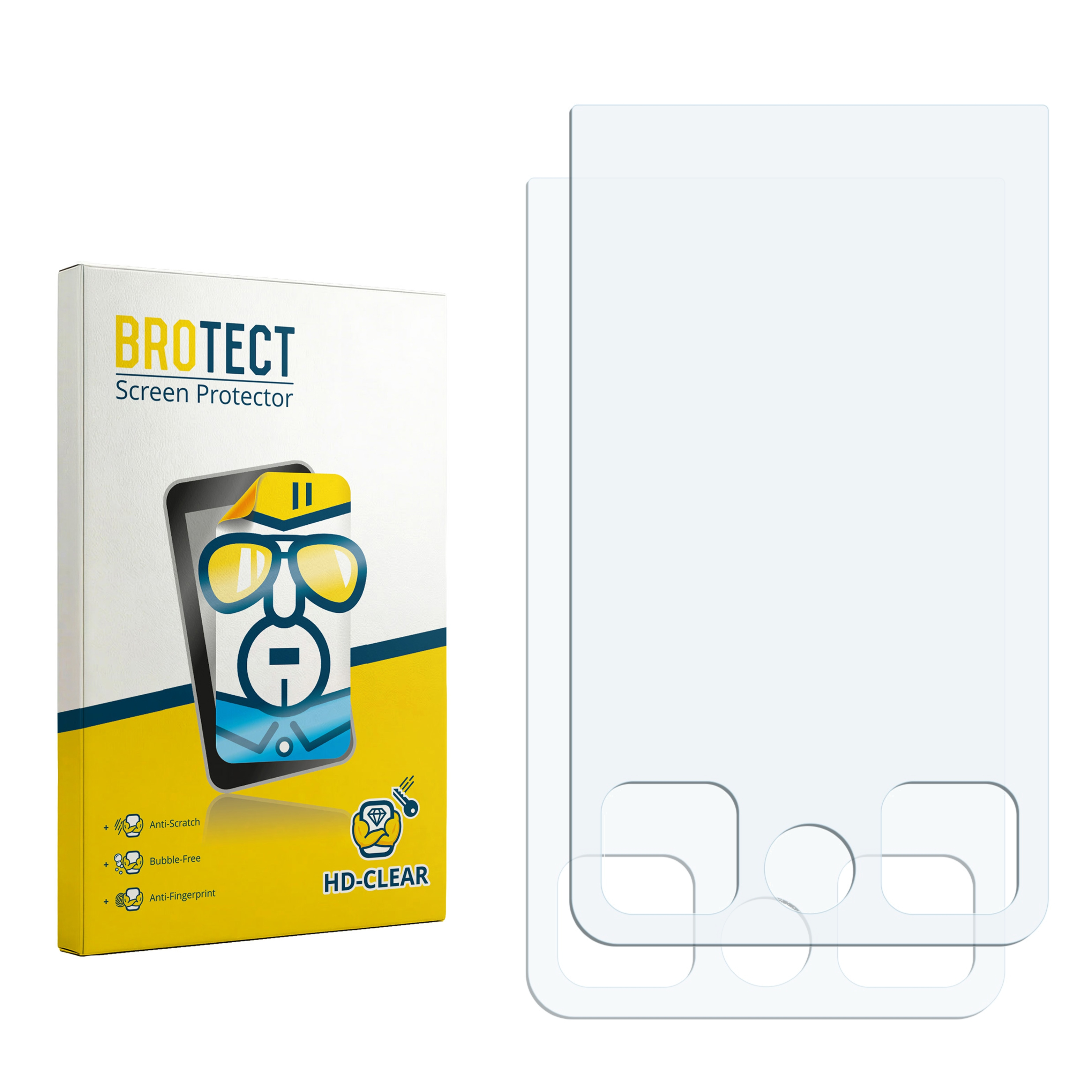 Verpackung und zwei Displayschutzfolien für Mobiltelefone.